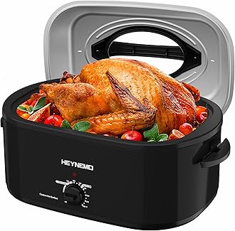 22 Quart Electric Roaster Oven, Turkey Roaster with Viewing & Self-basting Lid, Stainless Steel Turkey Roaster Oven, Black