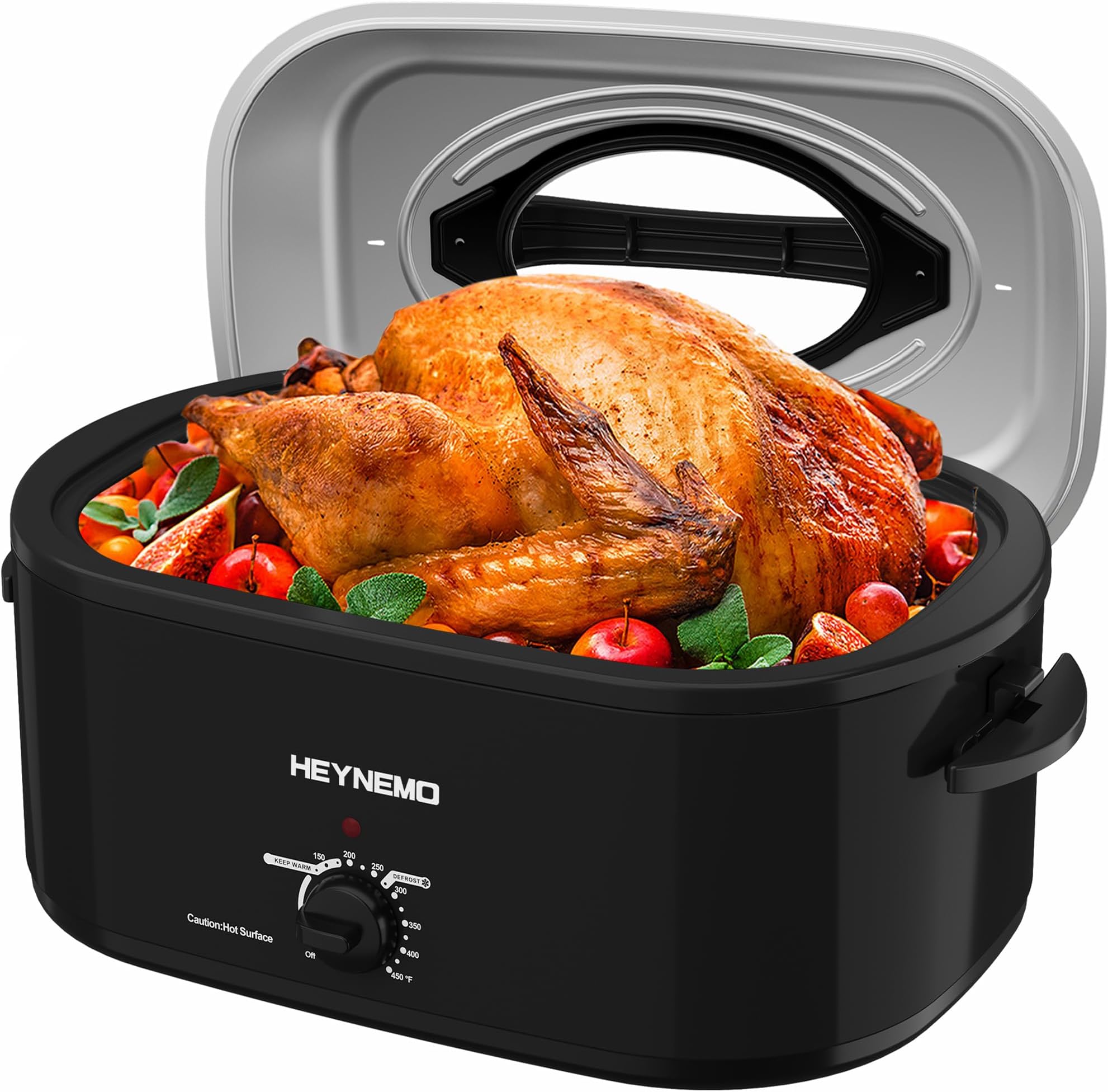 22 Quart Electric Roaster Oven, Turkey Roaster with Viewing & Self-basting Lid, Stainless Steel Turkey Roaster Oven, Black