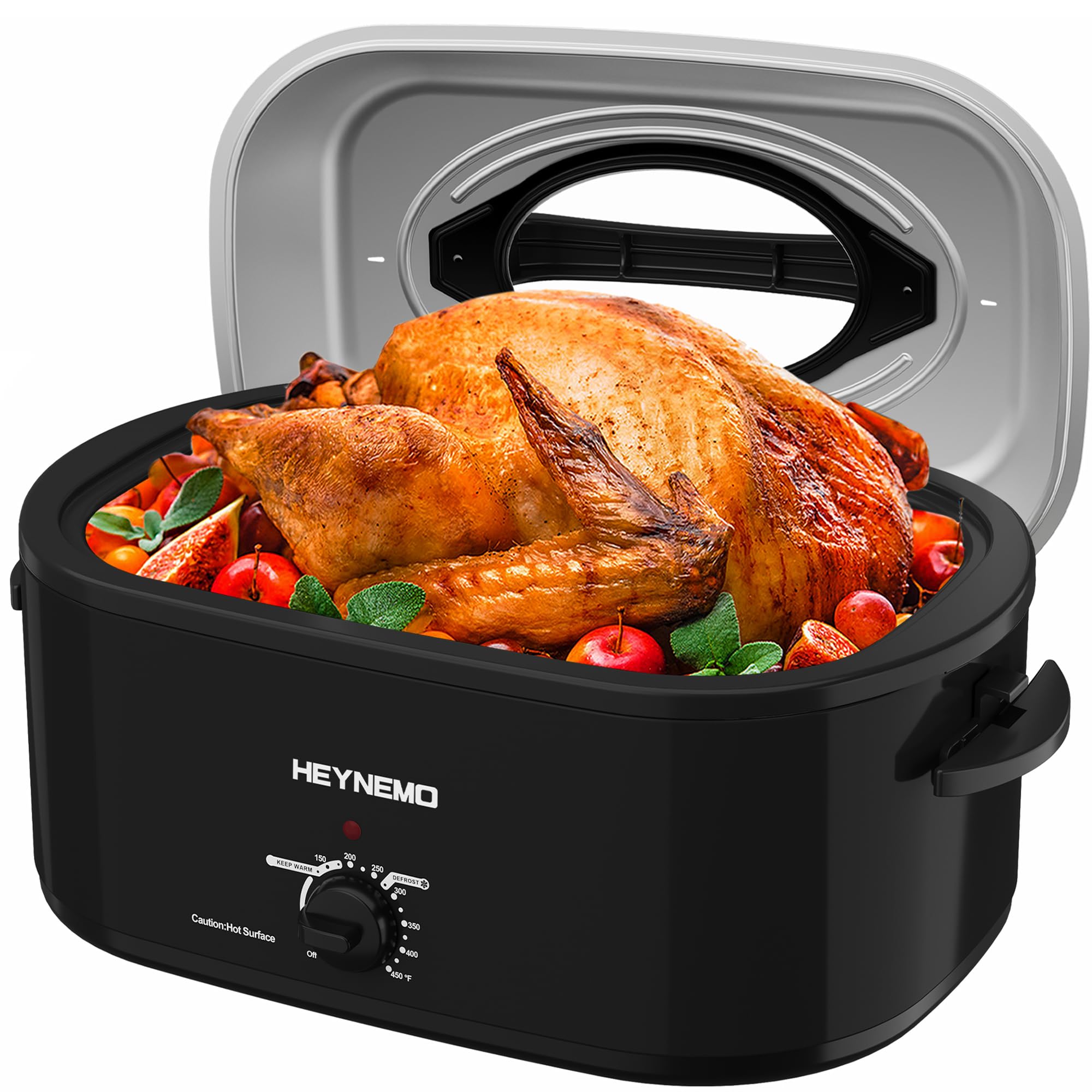 22 Quart Electric Roaster Oven, Turkey Roaster with Viewing & Self-basting Lid, Stainless Steel Turkey Roaster Oven, Black