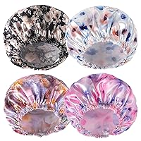 Vista 21 de 4 PCS Gorros de Ducha para Mujeres, Gorros de Baño Elásticos y Reutilizables, Gorro de Ducha de Doble Capa Impermeable, Gorros de Ducha de Baño