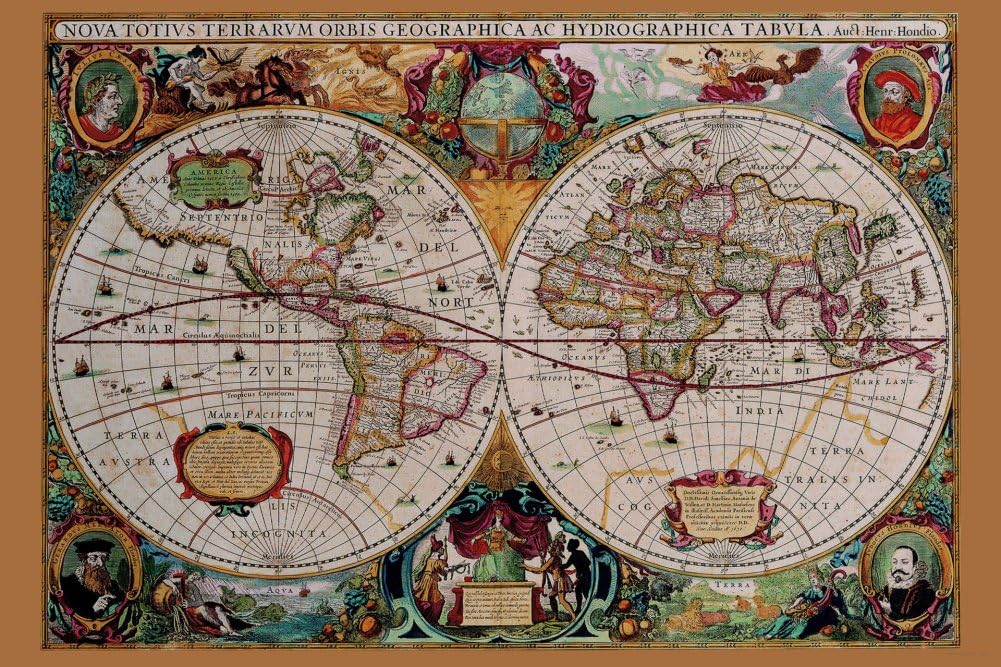 Pyramid 17th Century World Map Poster Print