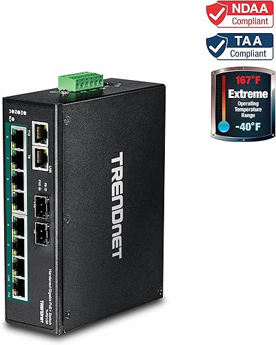 Miniatura 3 de TRENDnet Conmutador industrial Gigabit PoE+ de 10 puertos, 8 puertos Gigabit PoE+, Montaje en carril DIN, 2 ranuras SFP, Presupuesto de alimentación