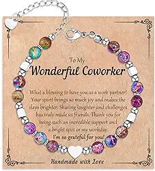 Wisedawn Presentes para colegas de trabalho, pulseiras de contas de pedra natural, presentes de Natal para mulheres, mulheres, presente exclusivo de agradecimento, colega de trabalho