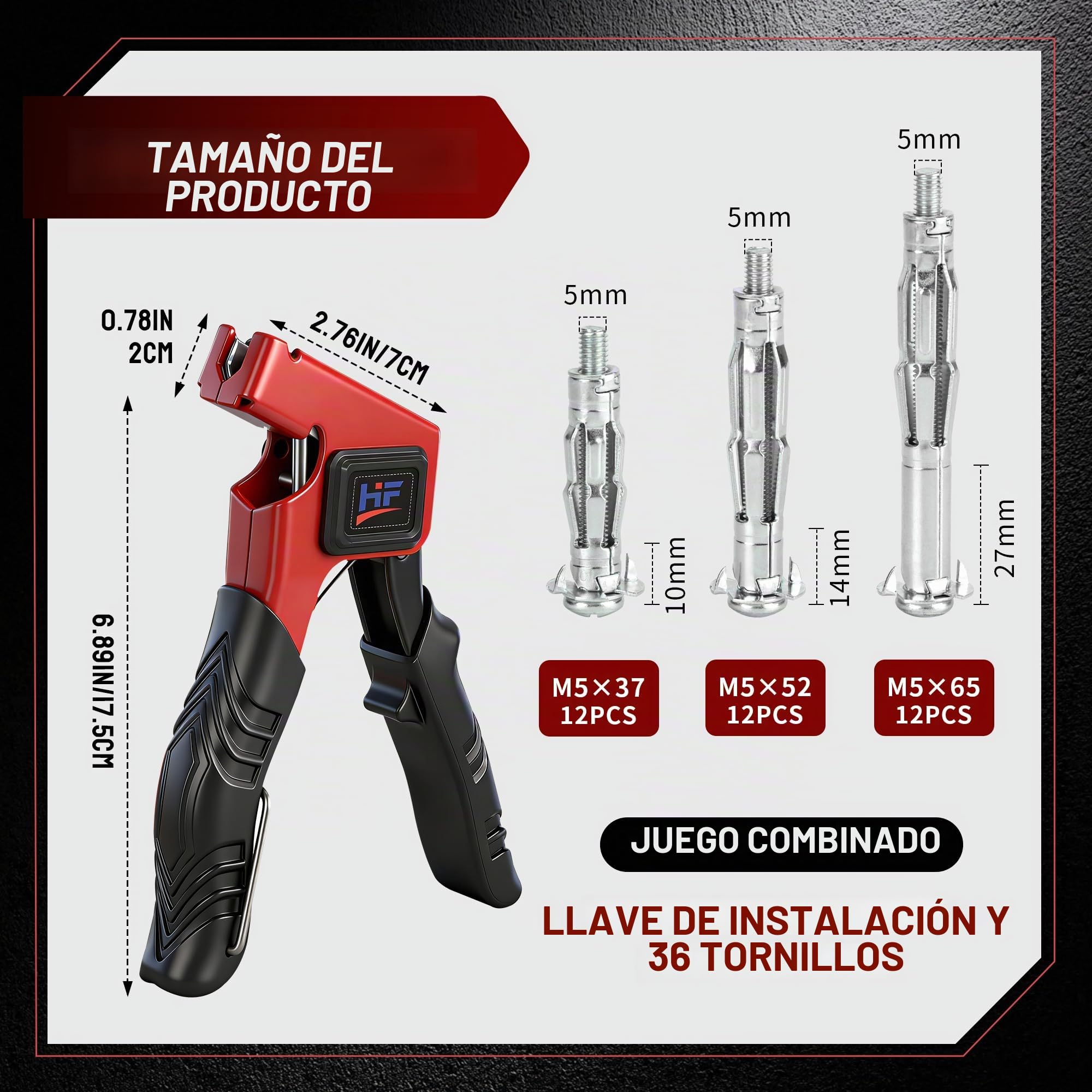 Kit Completo de Tobillo Molly con Pinza Incluida, Pack de 36 Tacos de Expansión Metálicos Premium Resistentes, Set de montaje para fijación en cavi Fácil Instalación en Segundos