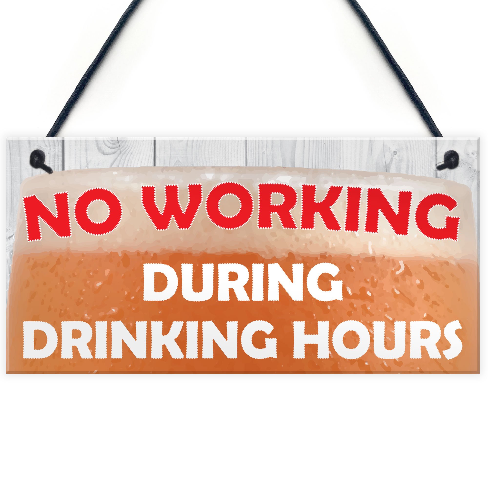 Red Ocean No Working During Drinking Hours Funny Sign Hanging Plaque Man Cave Home Bar Pub Gift