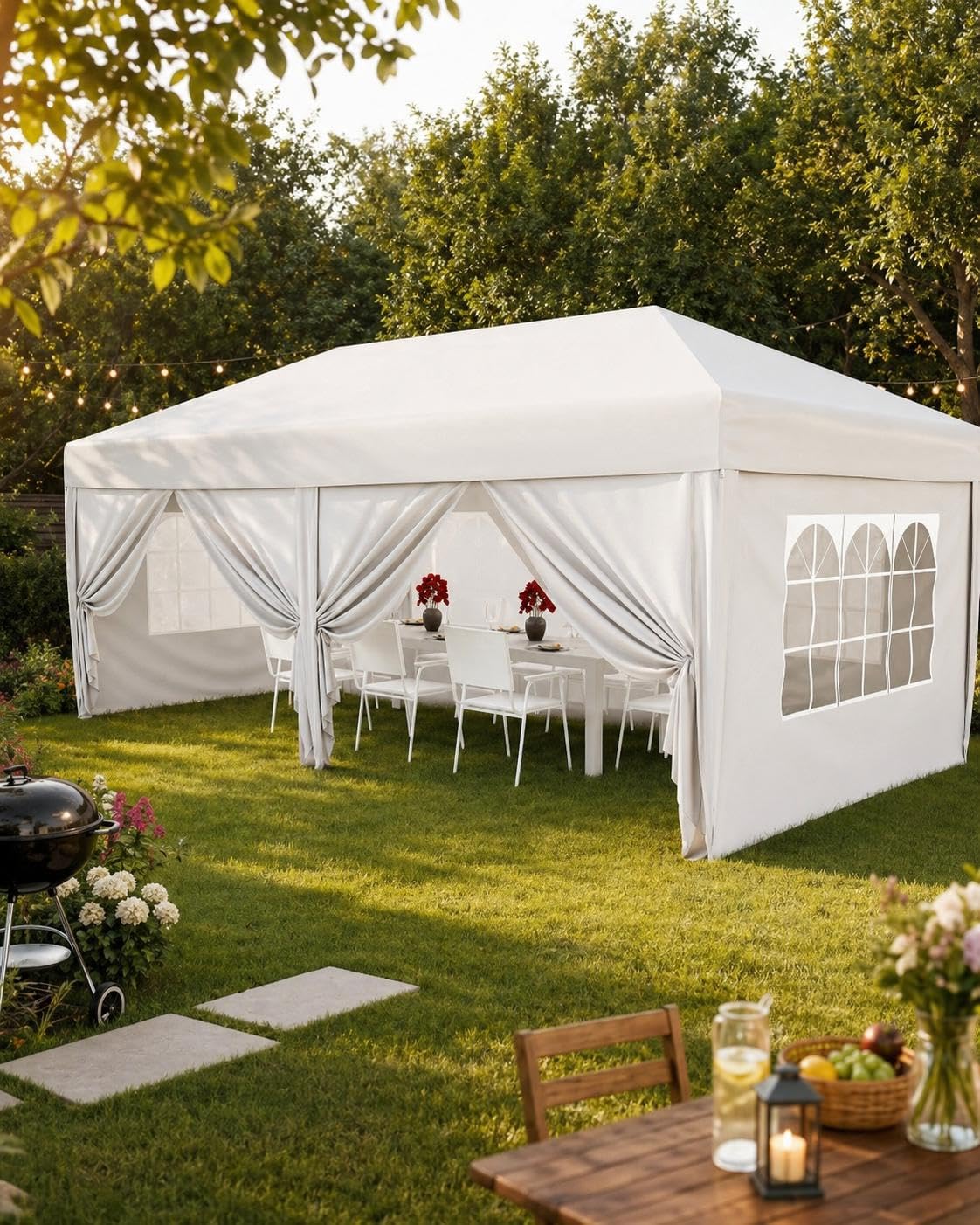 3x6M Pop Up Gazebo with 6 Sidewalls, Marquee Party Tent with 3 Heights Adjustable, Waterproof & UV Protection, Large Heavy Duty Party Canopy with Thicker Support Frames for Outdoor Events, Parties
