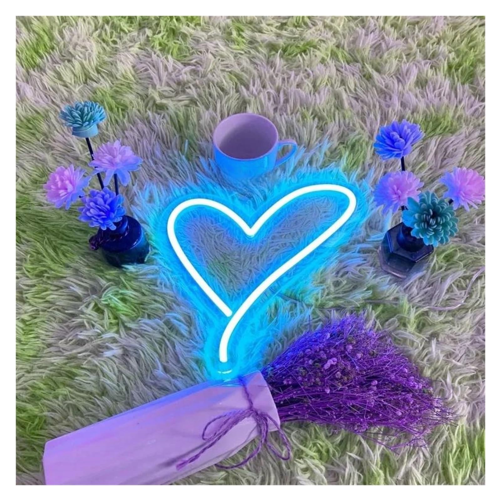Néon LED Coeur bleu brillant idée cadeau originale veilleuse USB