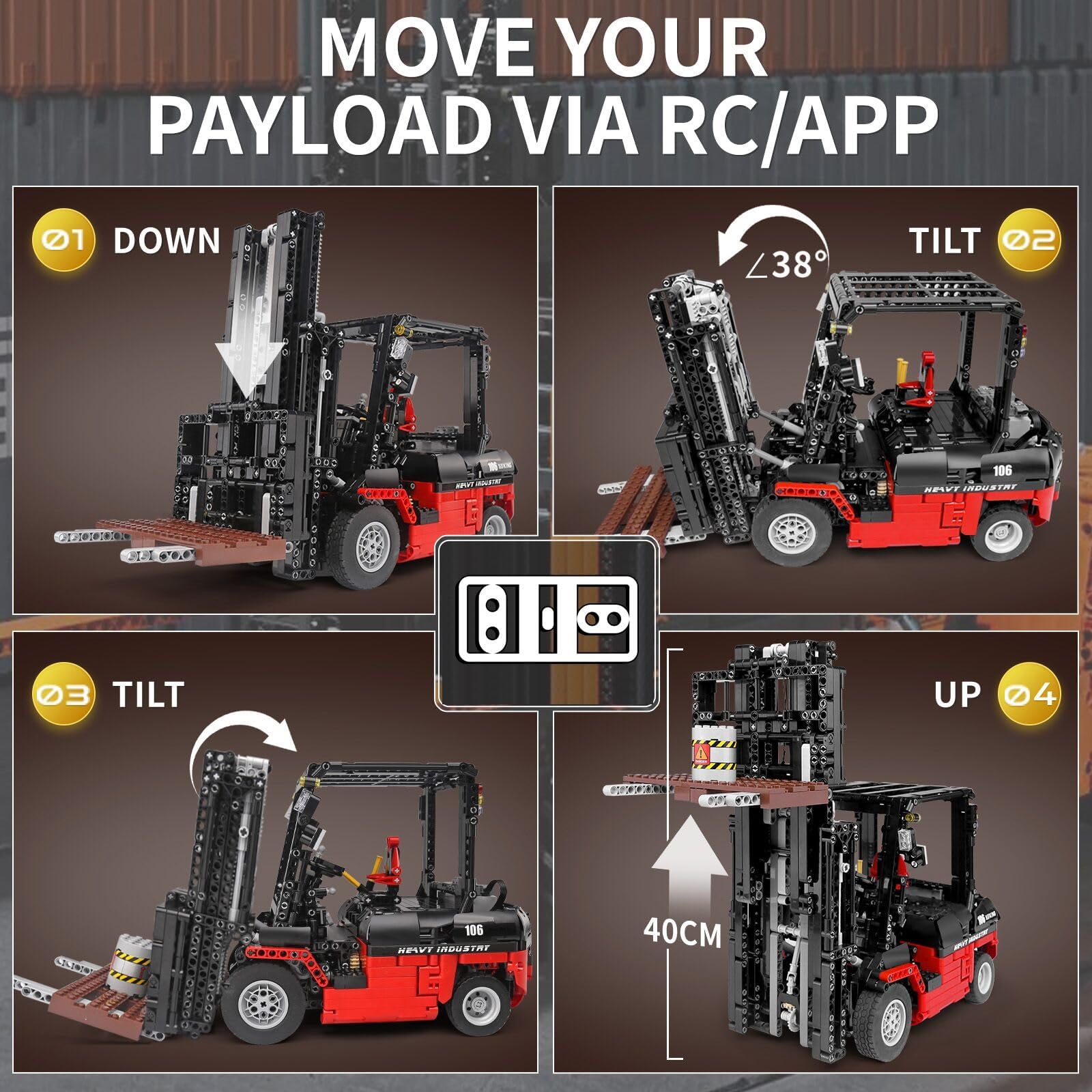 Mould King 13106 - Set di costruzione di carrelli elevatori tecnici, 1719 pezzi, motorizzato, con telecomando e app, progetto MOC per ingegneria meccanica per adulti