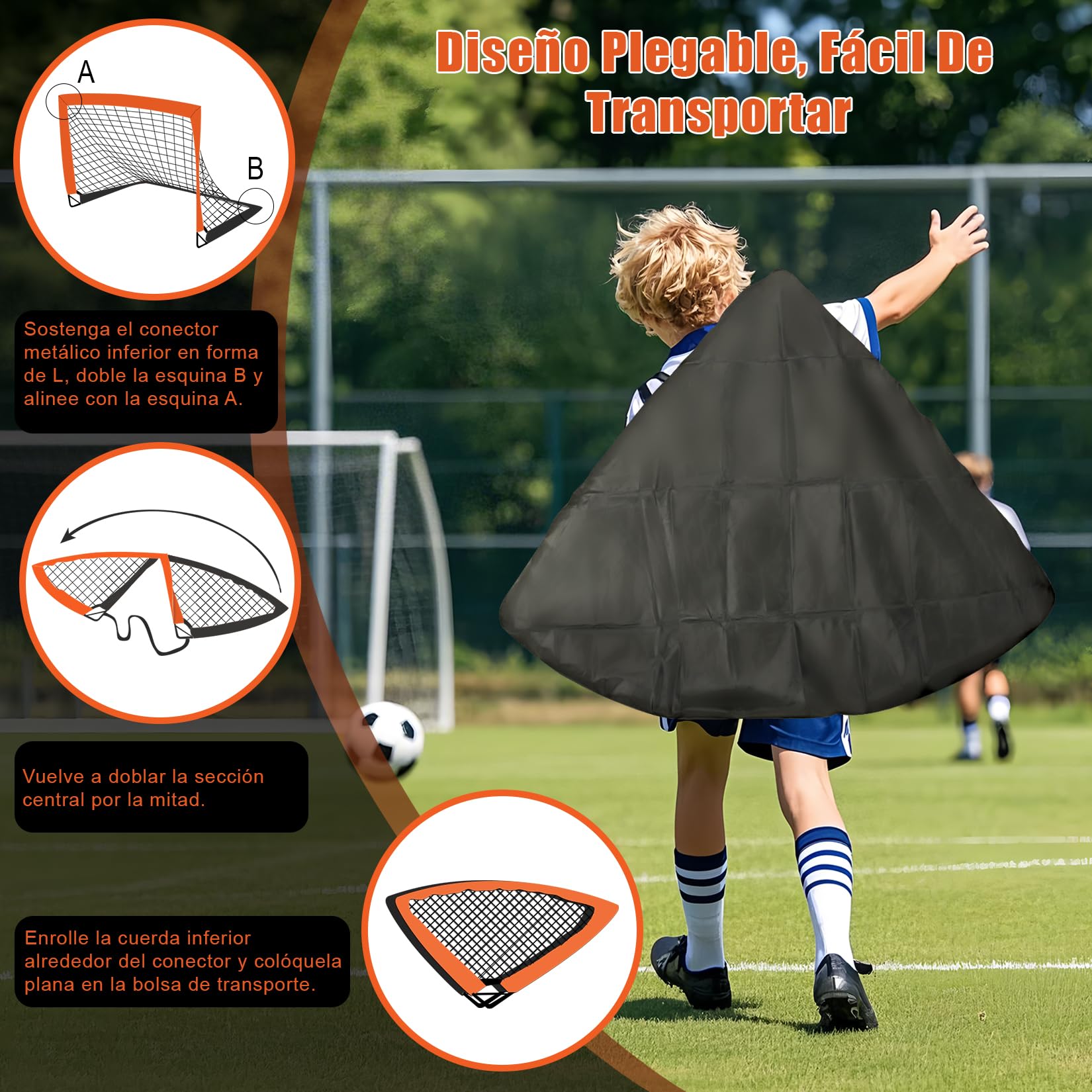 Portería de Fútbol Plegable 120x90cm para Niños con Bolsa de Transporte