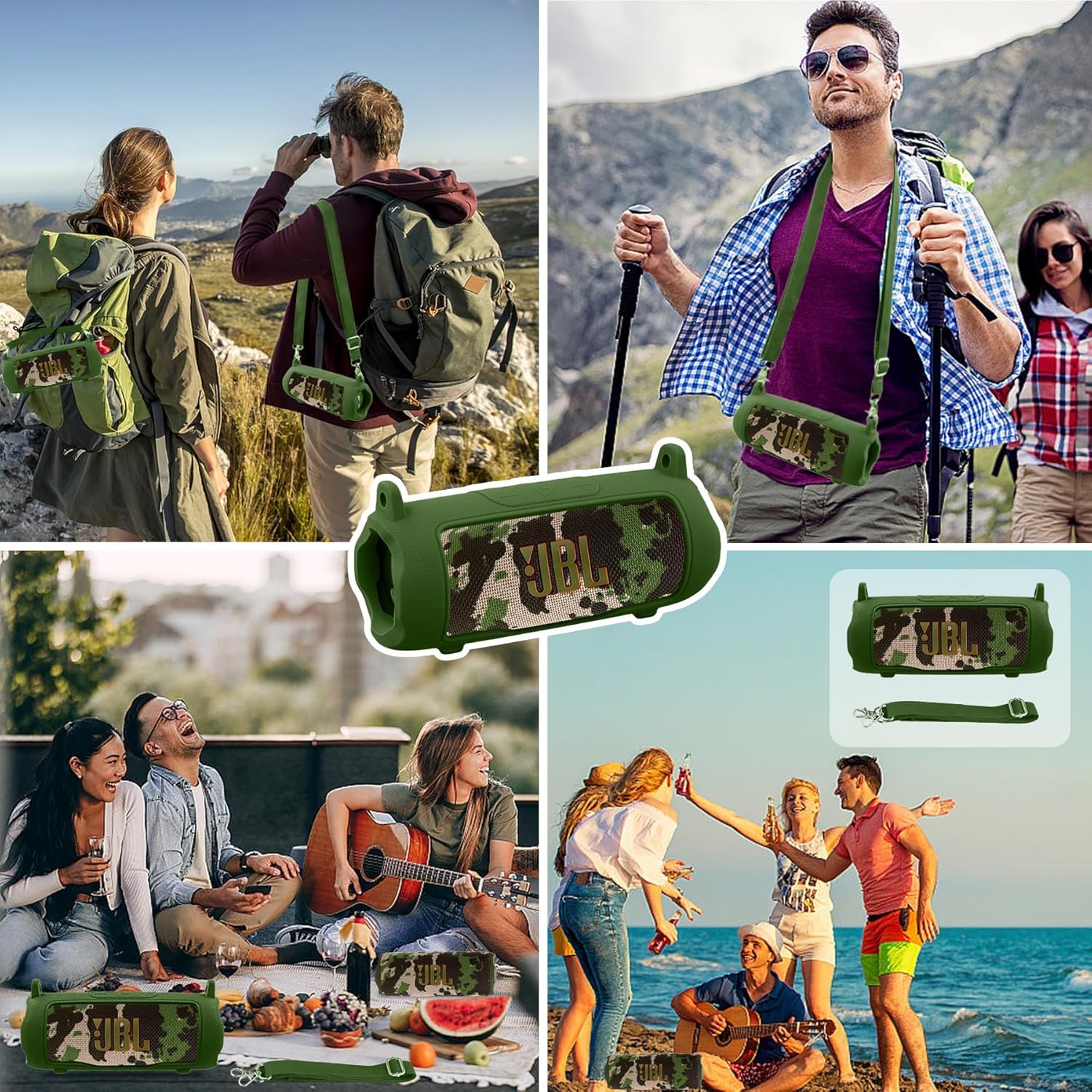 khanka for JBL Flip 7 Waterproof Portable Bluetooth Speaker Silicone Case,Soft Protective Sleeve Cover with Shoulder Strap for JBL Flip 7 Speaker (Military Green) - Image 7