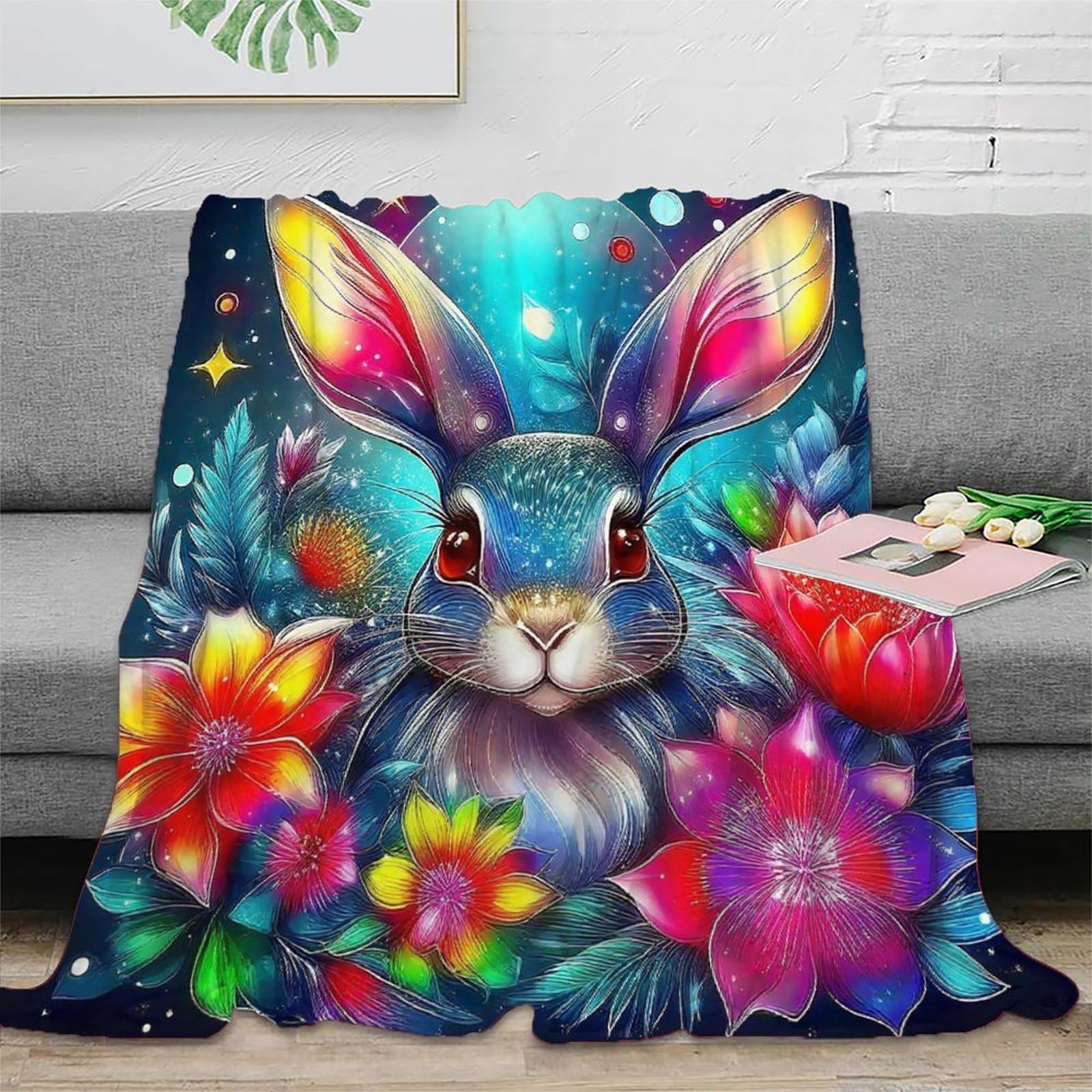 Couverture lapin impression 3D en peluche microfibre douce pour lit et canapé 180x200cm