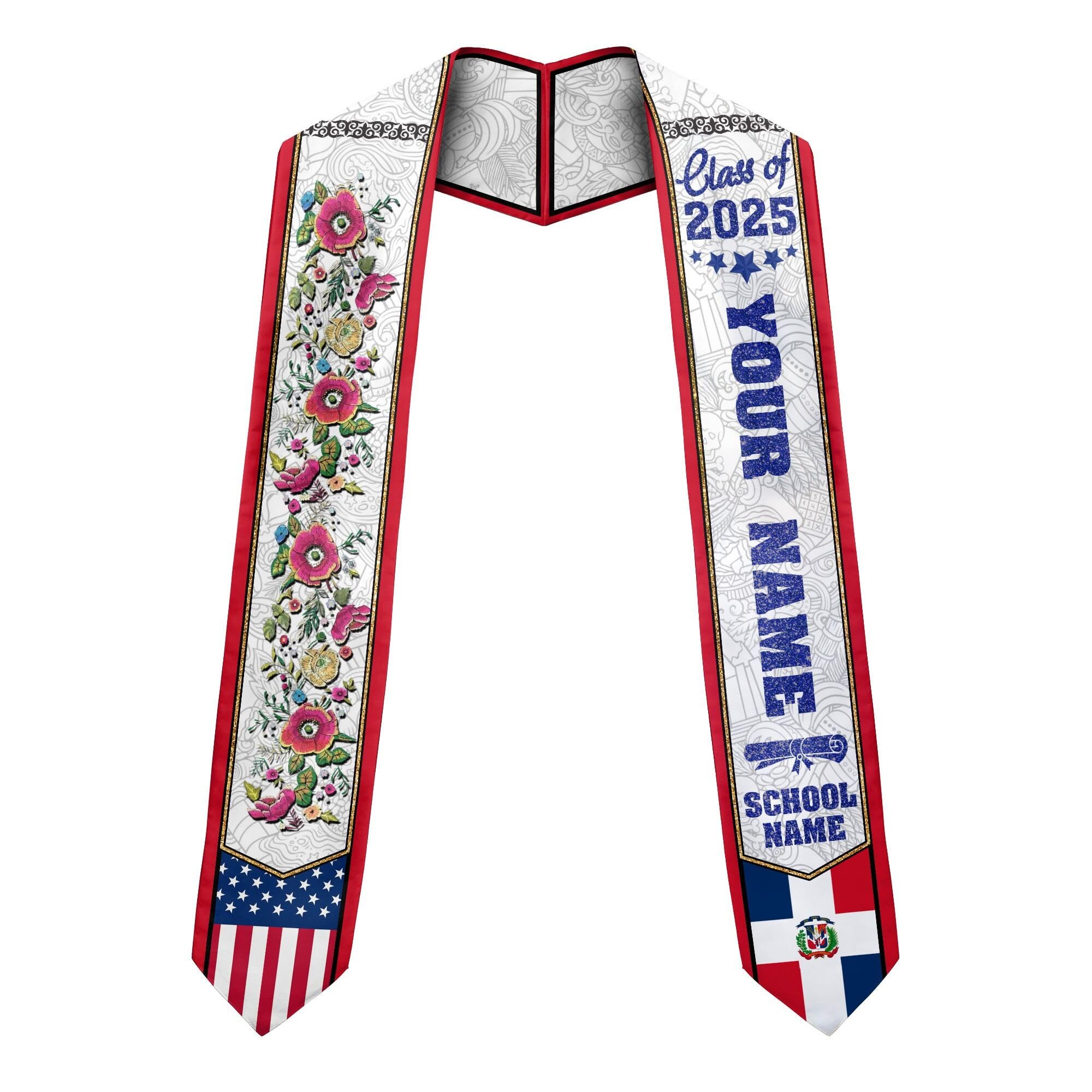 MonkeyVan Personalized Graduation Stole for Dominican Republic Senior, Dominican Flag Graduation Sash Class of 2025 Gifts S329