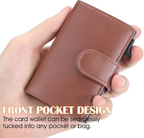 Miniatura 5 de Cartera minimalista para hombre, bolsillo frontal, delgada, con bloqueo RFID, tarjetero para tarjetas de crédito, protector de tarjeta desplegable
