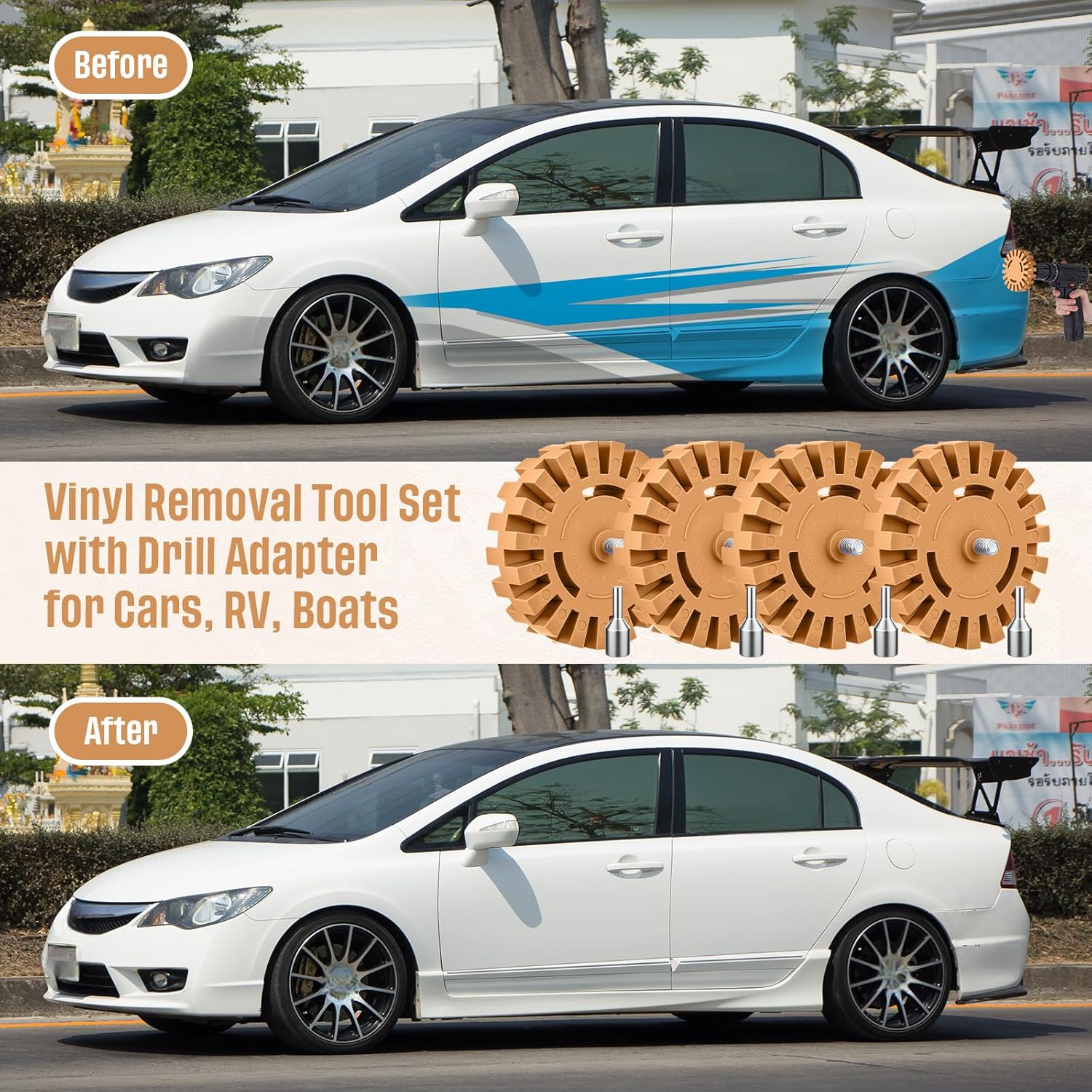 Chunful 12 Pcs 4 Inch Decal Remover Eraser Wheel Tool Kit Gear Adhesive Remover Tool with Drill Mandrel Adapter Decal Wheel for Vinyl Wrap Stickers Tape Residue for DIY Auto Garage Projects