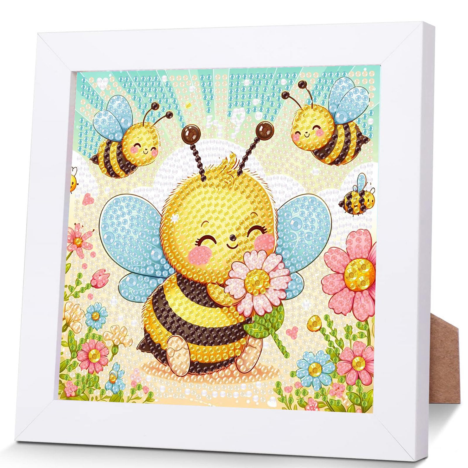 Bee Diamond Art Painting Kits for Kids with Frame Ages 4-8-12 (7x7 inch)