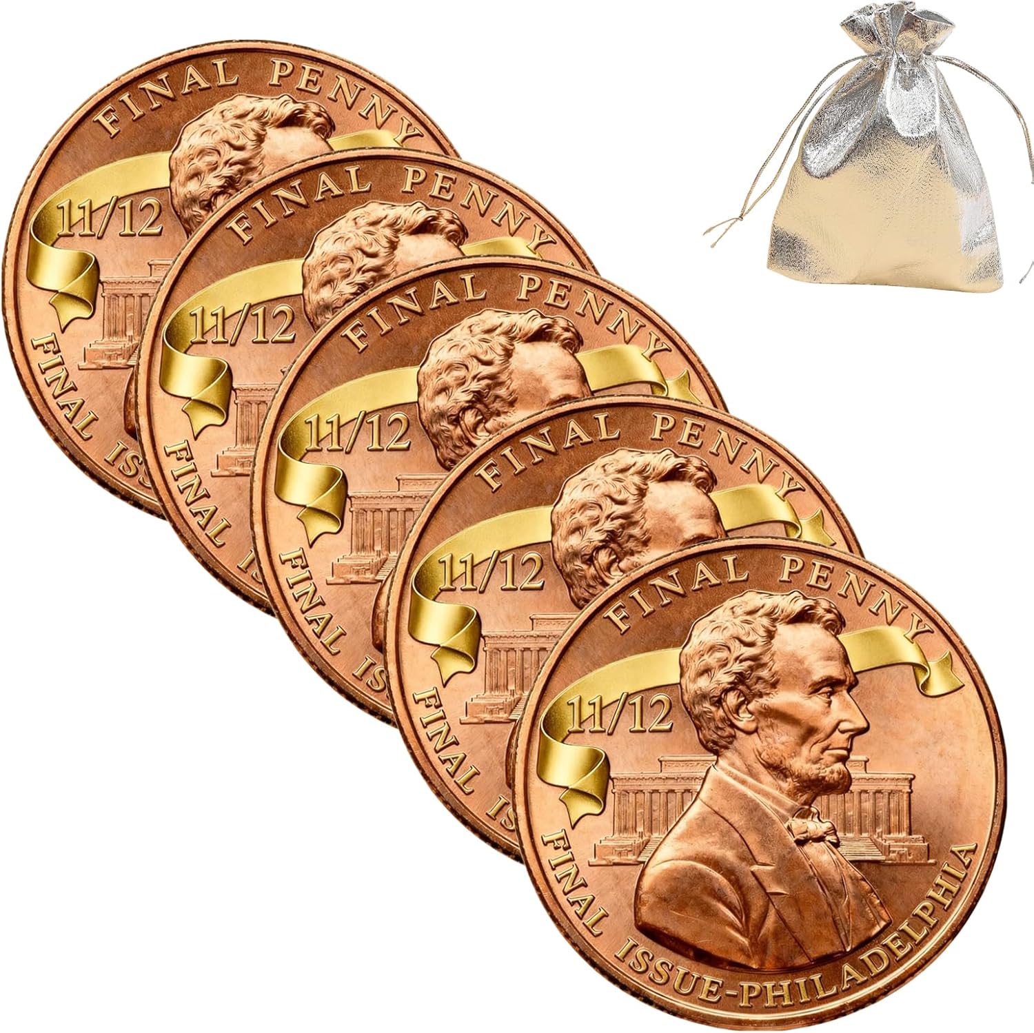 Lincoln Final Penny–11/12 Philadelphia Mint Limited Edition Collectible Coin, 2025 Lincoln Proof Penny, 2025 Us Pennies, Final Lincoln Memorial Coin for Nostalgic Collector's Gift (5 pcs)
