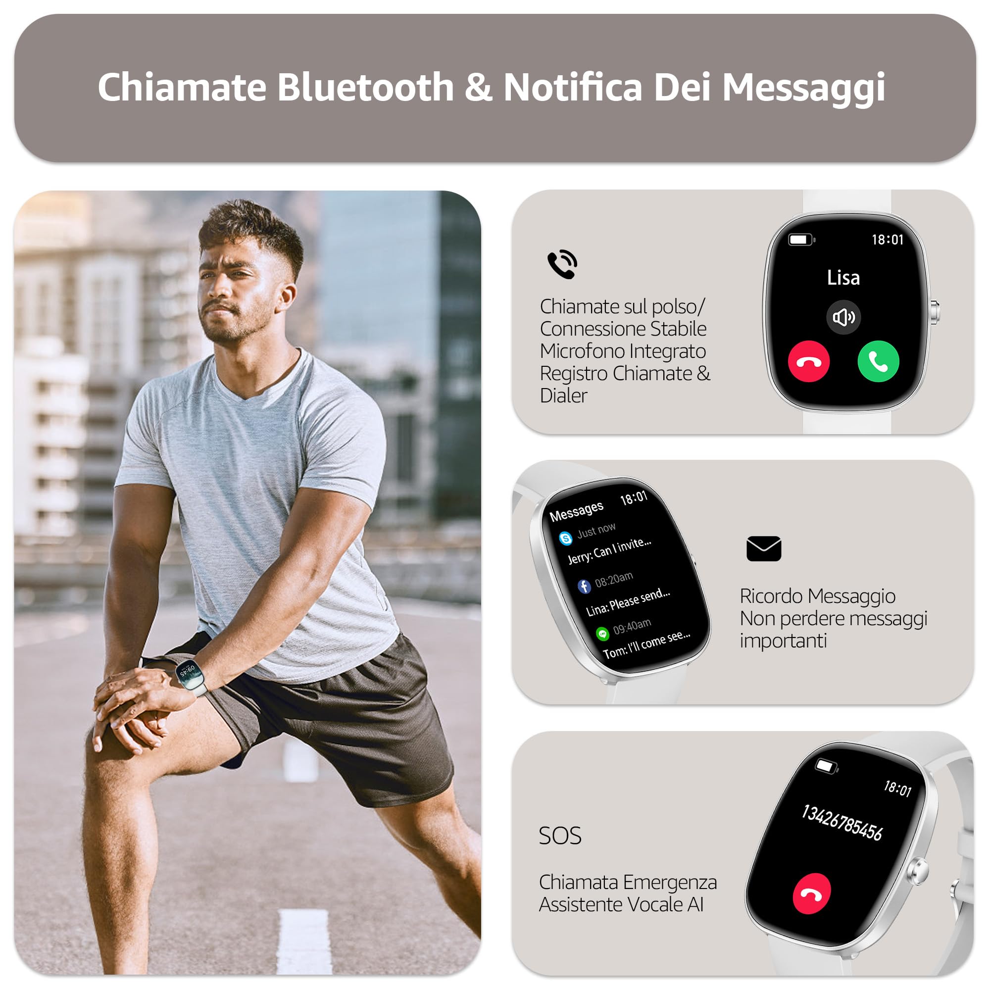Smartwatch Uomo Donna (Rispondi/Effettua Chiamate), 1.83" Orologio Smartwatch con Contapassi/Sonno/SpO2/Cardiofrequenzimetro, 100+ Modalità Sportive, IP68 Impermeabile Fitness Tracker per iOS Android