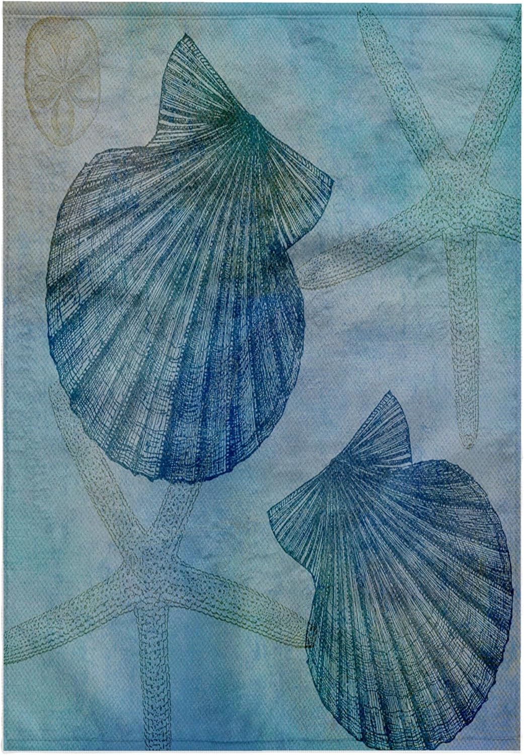 3dRose Aqua Shells and Starfish Beach Themed Art 22x30 Bath Hand Pool Towel