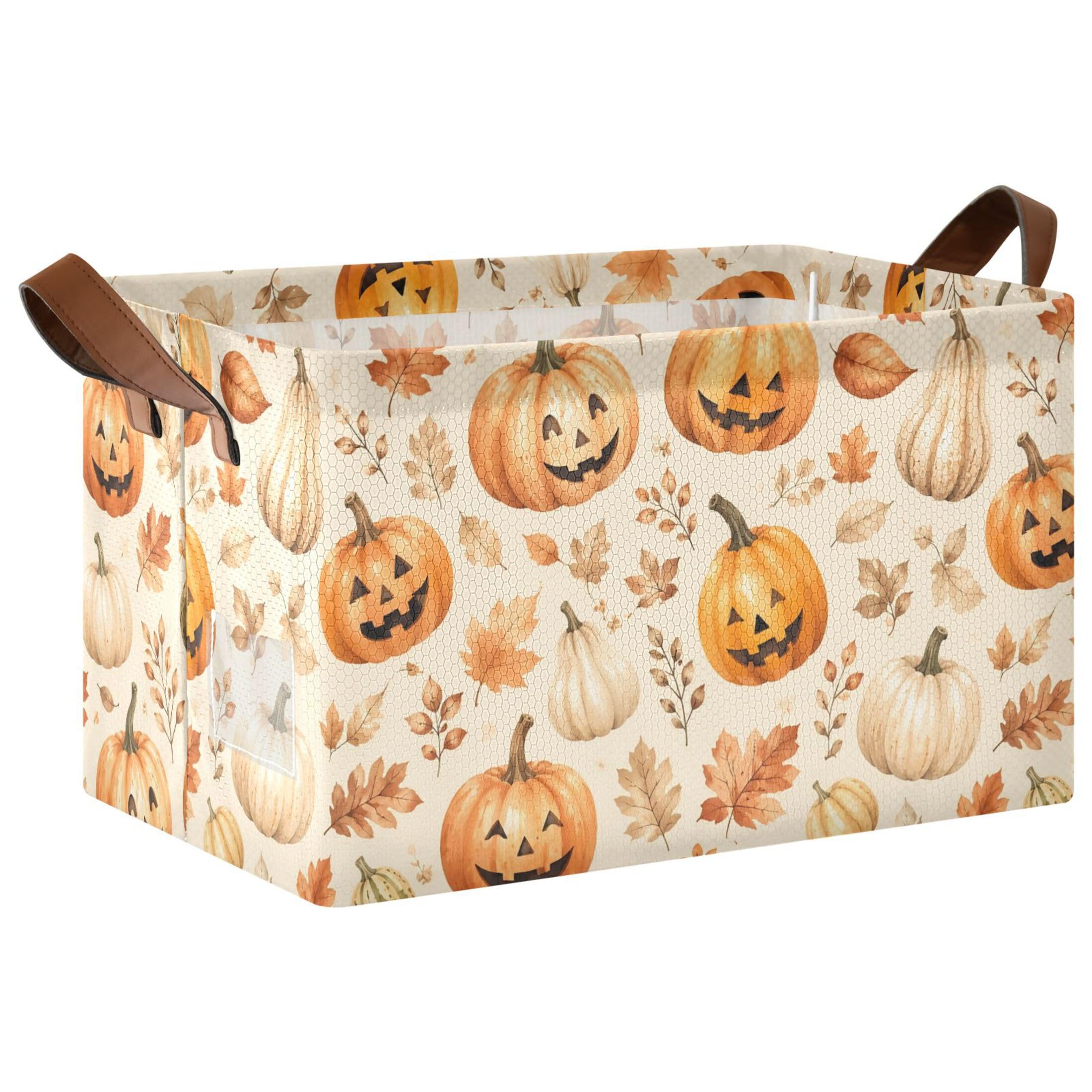 Kutsu Pumpkins Foldable Storage Basket Collapsible Bin With Handles For Shelves