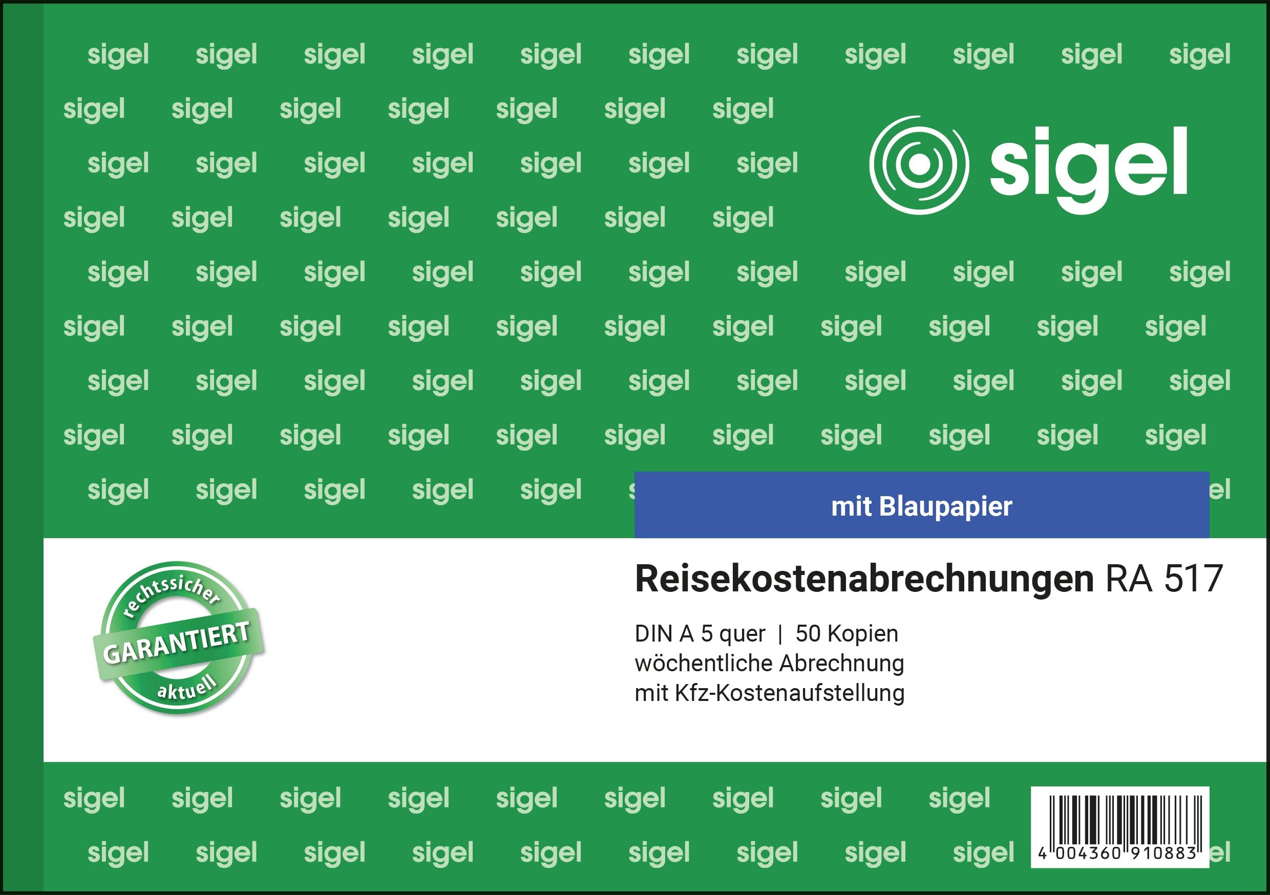 SIGEL RA517 Weekly Travel Expenses Reporting A5 Landscape 50 Sheets