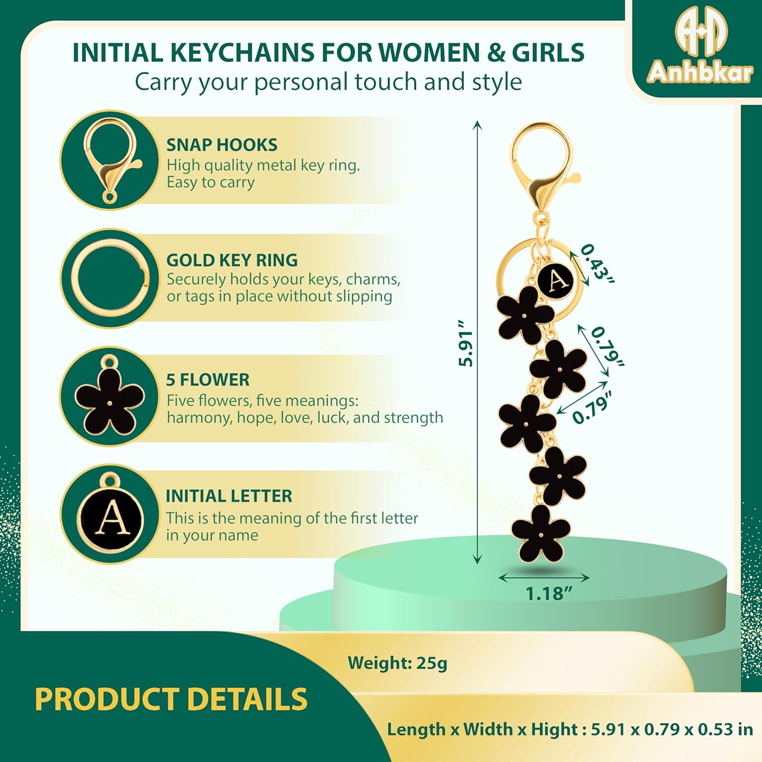 Initial Letter Keychain for Women with Cute Flower Charm – Alphabet Keyring for Keys, Purse, Bags, Backpack & Handbag - Image 2