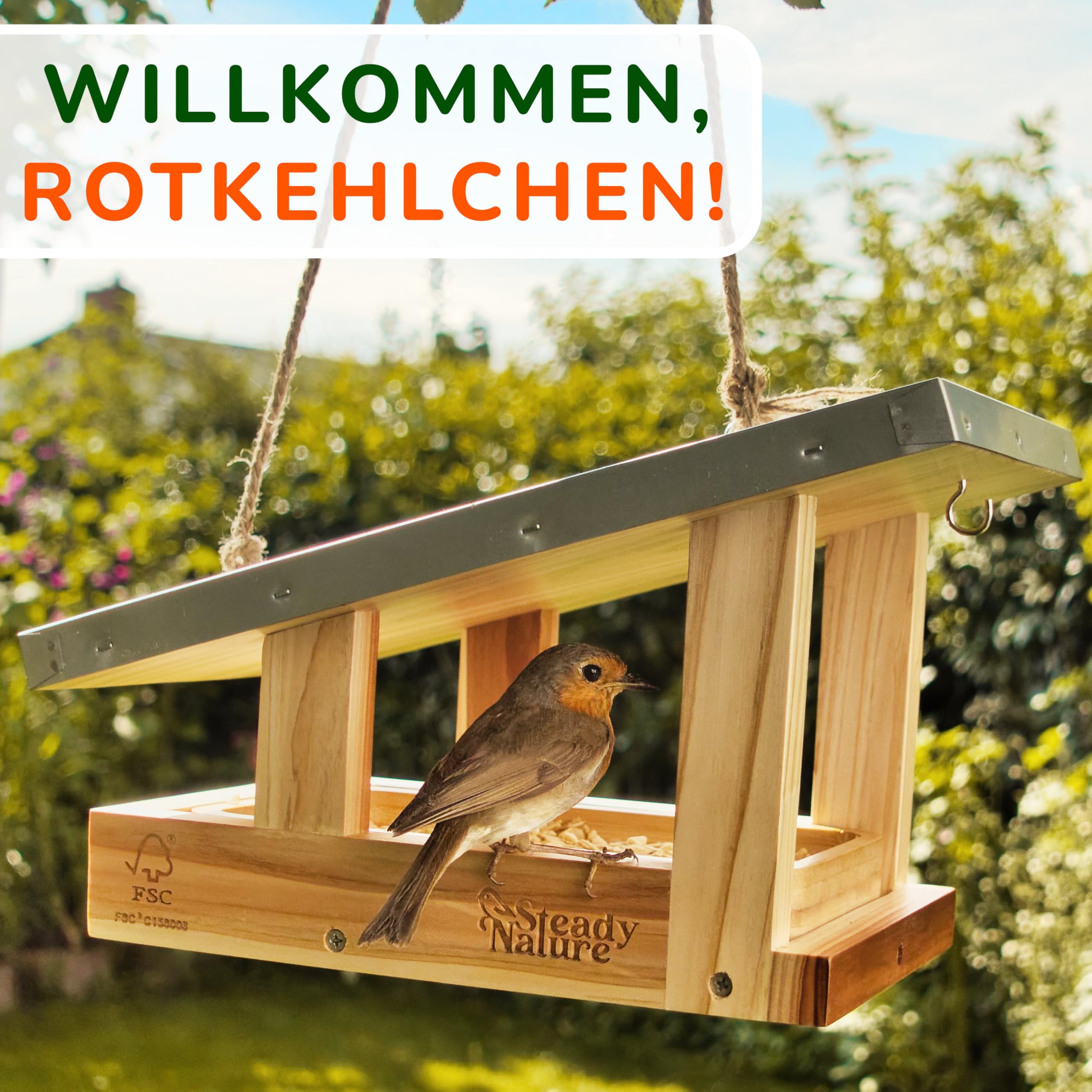 Steady Nature Vogelhaus zum Aufhängen mit Futterschale - Vogelfutterhaus Holz I Futterhaus für Vögel - Vogelhäuser für draußen - Bird Feeder Vogelfutterhäuschen Futtervogelhaus Vogelhäuschen kaufen