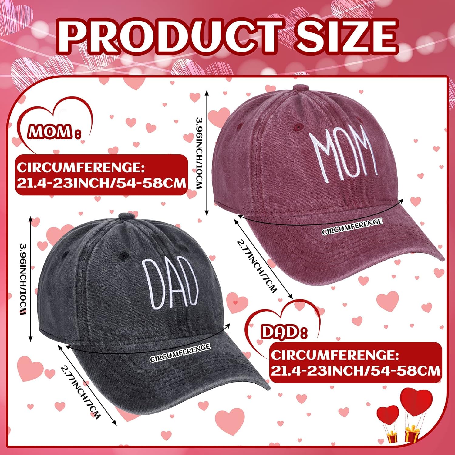 Patelai 2 Pcs Mom and Dad Hats for Women Men New Parents Embroidered Funny Adjustable Baseball Cap Unisex Cotton Cap for Couples Mom Dad, Black, Red - Image 2