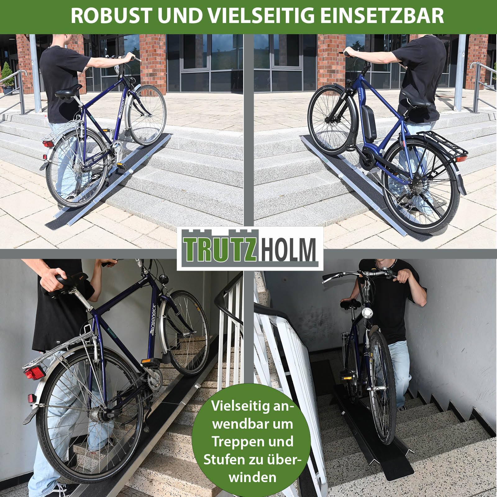 TRUTZHOLM Auffahrampe Aluminium zusammensteckbar 150-270 cm verstellbar 50 kg Treppenrampe Auffahrschiene für E-Bike Mofa Fahrrad mit Friktionsbeschichtung schwarz/grau