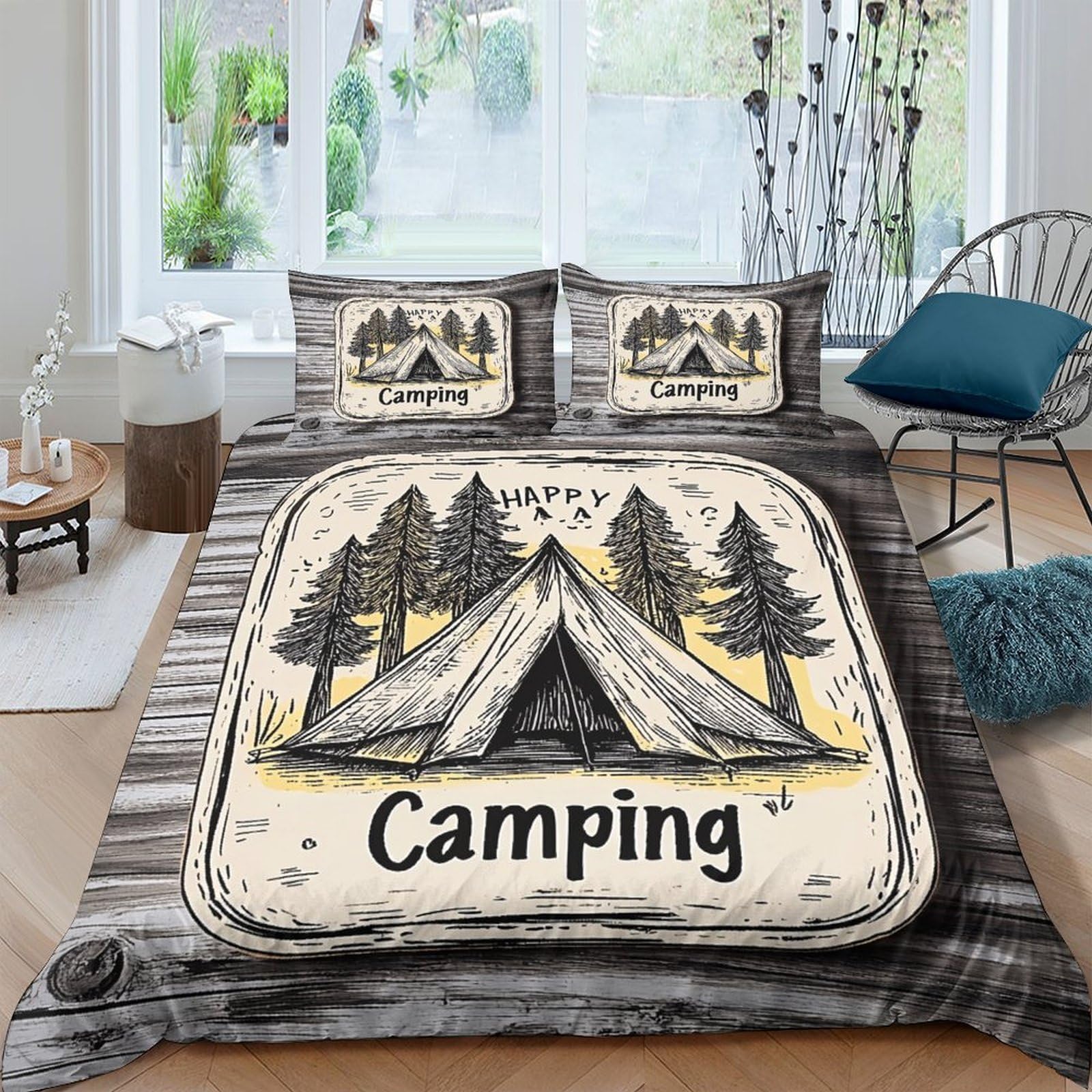 Ctjqhvkz Style-4 3D Printed Camping Tent Fitted Sheet Microfiber Soft Forest Trees Bed Cover For Bedroom Dorm Decor Protection Single（135X200cm）
