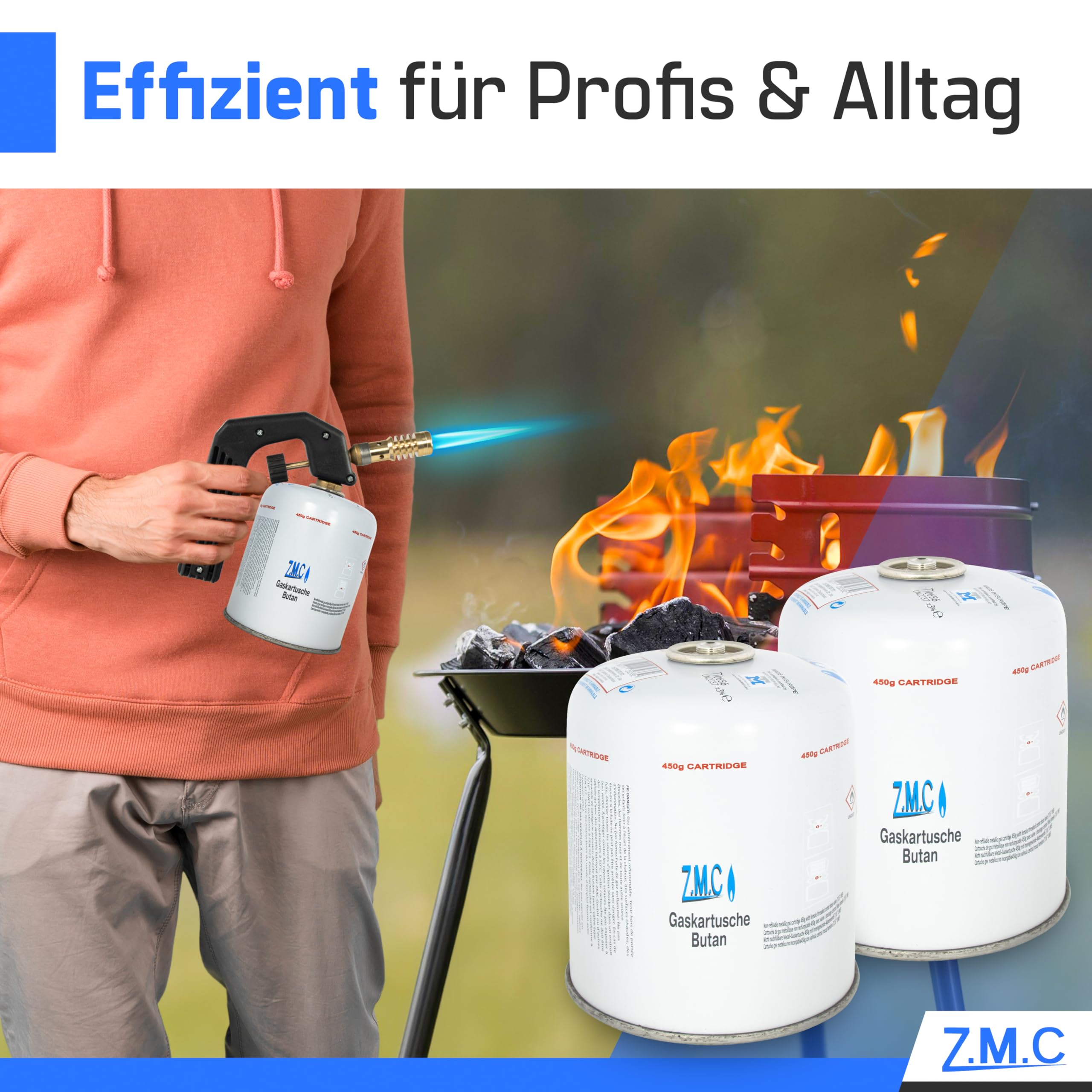 Z.M.C 9X Gaskartuschen 450g Propan Butan Schraubkartusche Eurogewinde | 900ml EN417 für Campingkocher, Unkrautbrenner, Gasgrill, Lötbrenner & Abflammgerät – kältebeständig