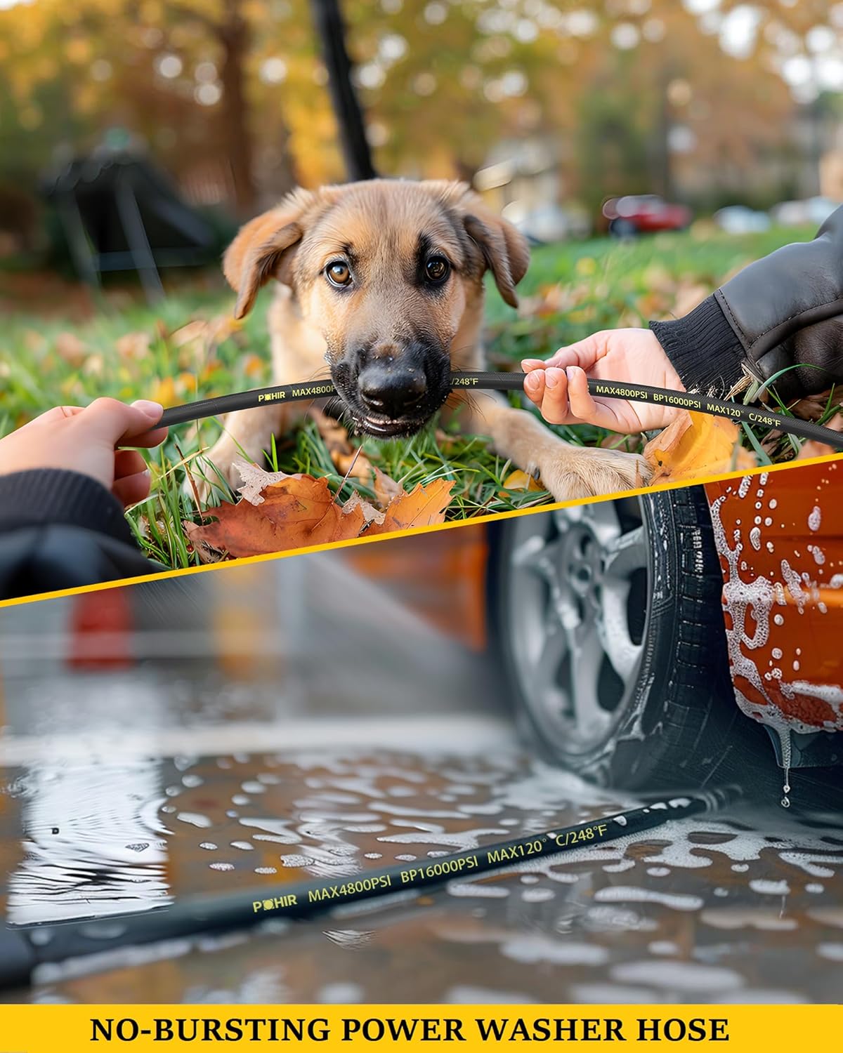 3/8" Pressure Washer Hose 50ft 4800PSI, Power Washer Hose Steel Wire Braided with Swivel Quick Connect, Commercial Grade Industrial High Pressure Water Washing Hose (4800PSI, 50FT)