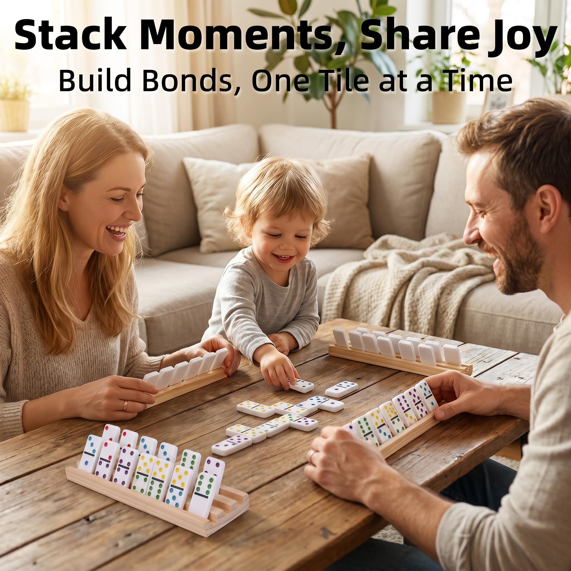 Domino-Set mit mexikanischem Zug, doppelt, 12 farbige Punkte, mit 8 Holzregalen, bunt, 91 Fliesen, mit tragbarem Reiseetui, klassisches Brettspiel für Erwachsene und Kinder, Familie