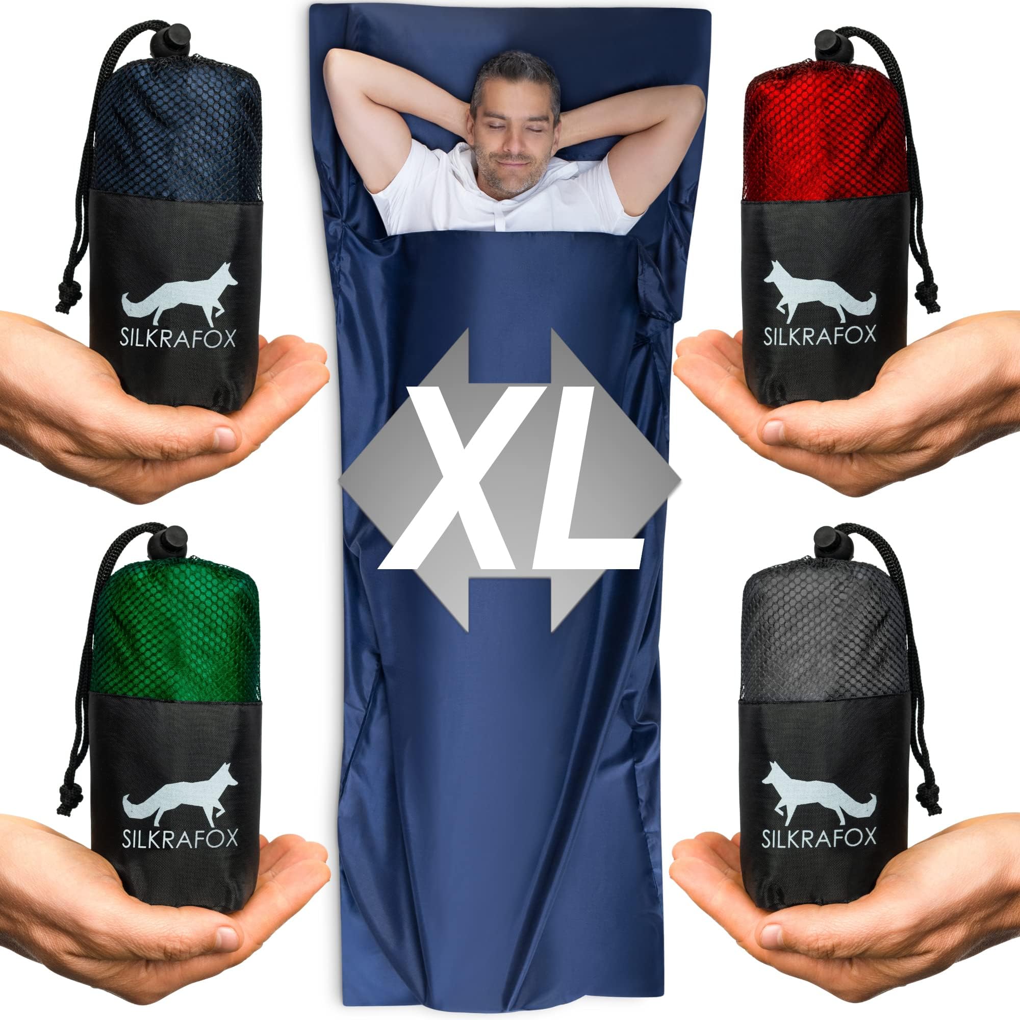 SilkrafoxCompact XL Extra Large Sleeping Bag, Ultralight Microfibre Lining, Faux Silk Sleeping Bag, Summer Sleeping Bag, Inlay