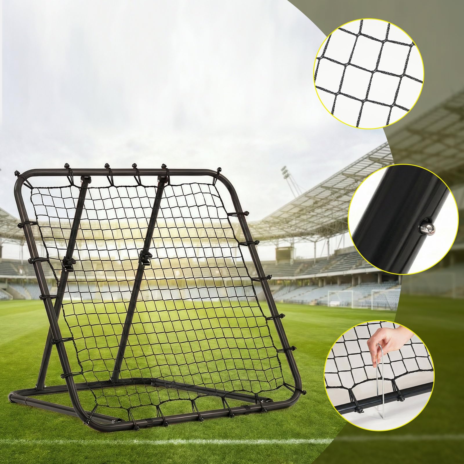 LARMNEE Rete di Rimbalzo da Calcio con Angolo Regolabile 0°-75°, Rebounder da Calcio di Rimbalzo Portatile, Attrezzatura di Allenamento, per Interni, Campo