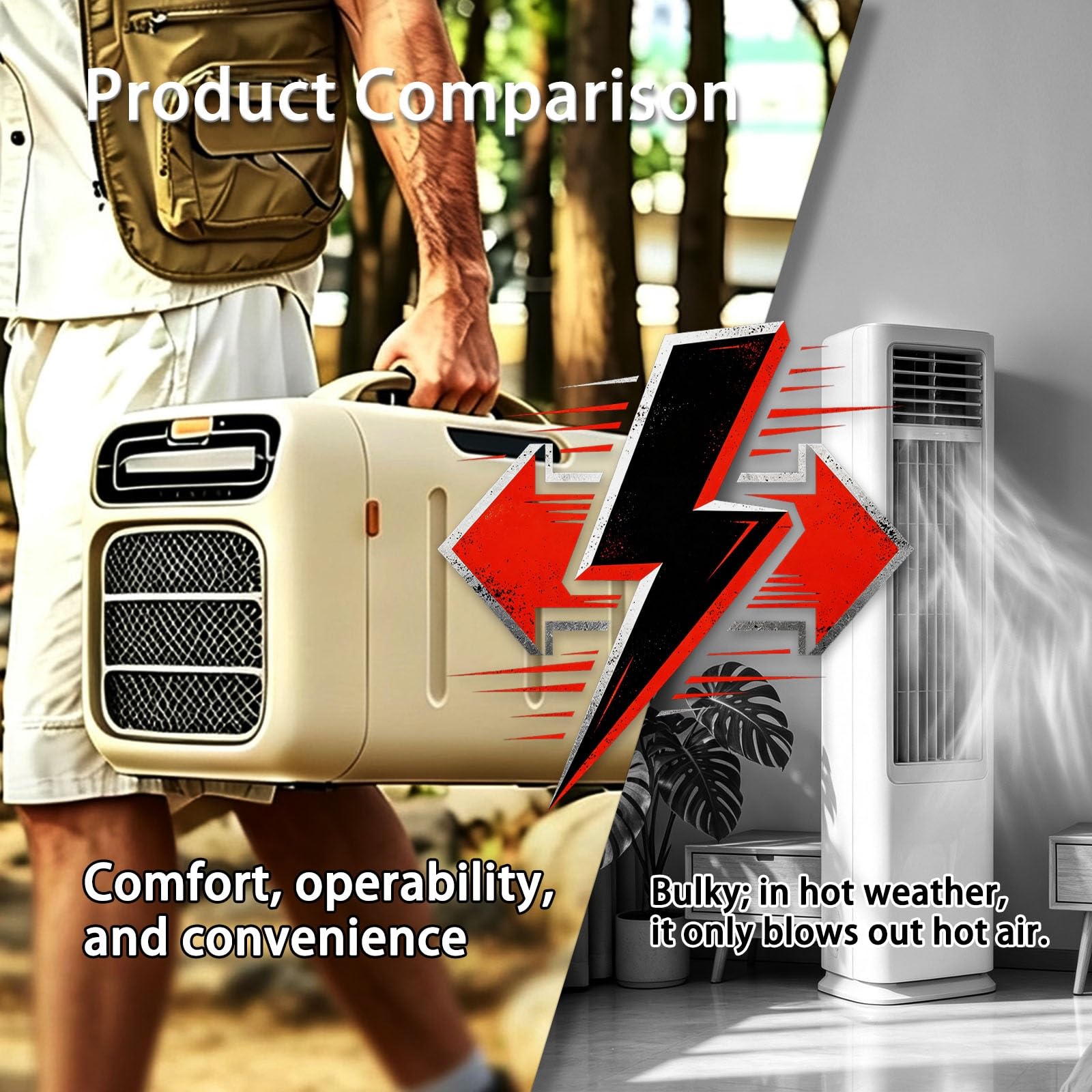 Aire Acondicionado Camping Portátil, Climatización Autocaravana 4800 BTU, Ventilador Enfriador Sin Tubo Evacuación con Deshumidificador para Caravana y Remolque