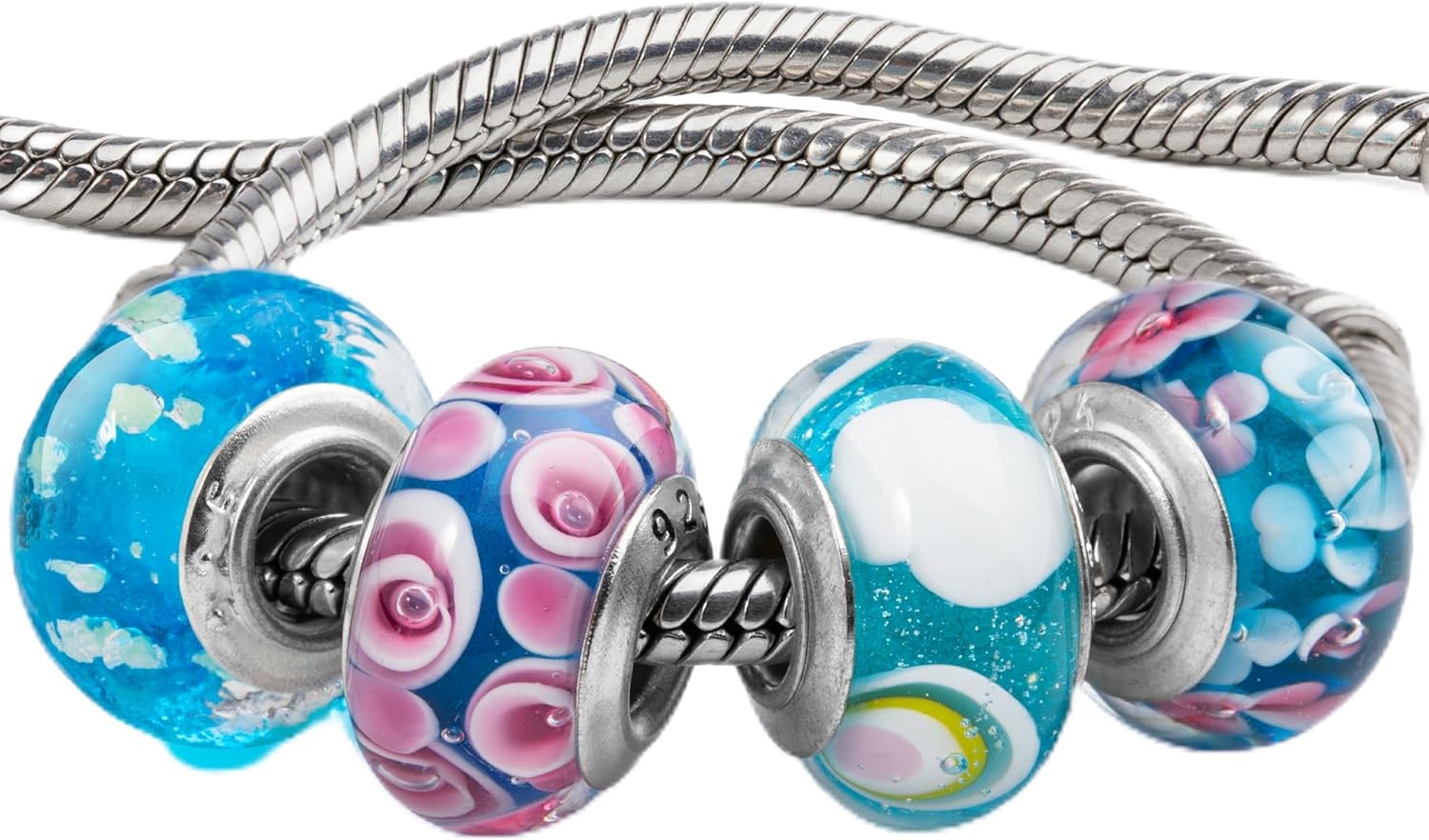 Set of 4 Handmade Murano Glass Charm Bead for Charms Bracelets Style#1113