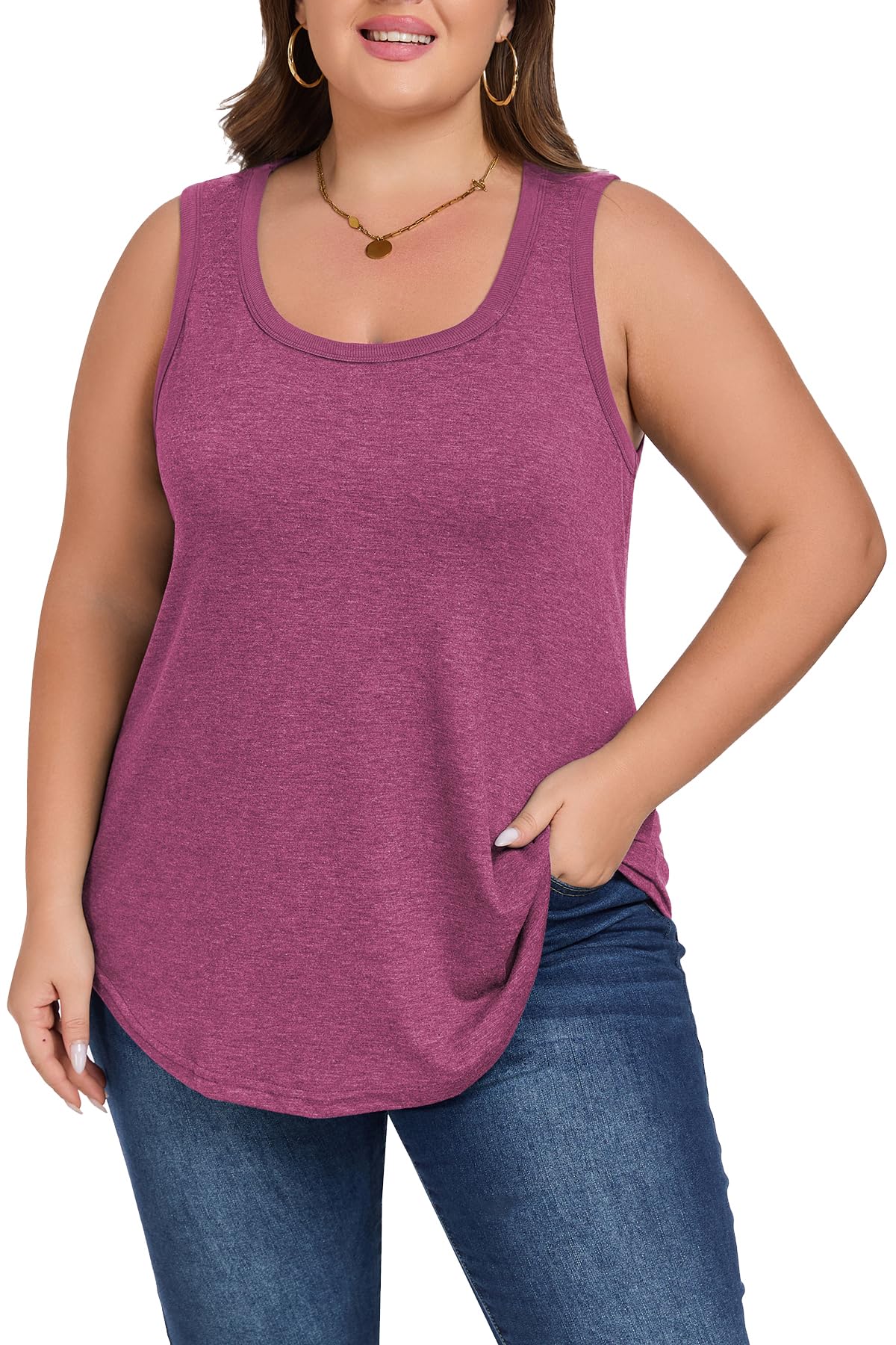 ForHailey Womens Plus Size Loose Fit Tank Tops Causal Sleeveless Tunic Outfits Scoop Neck Shirt Summer Casual Flowy Clothes Outfits Purple 3X-Large