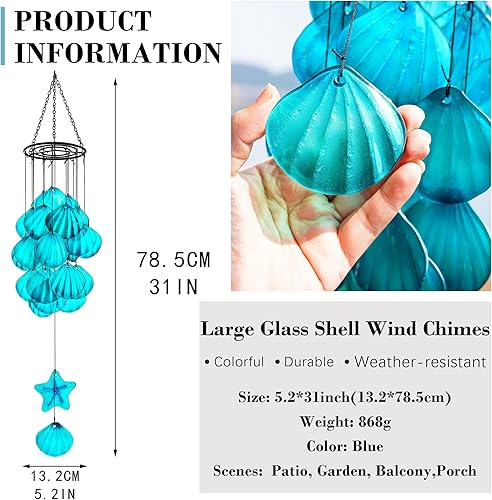 Miniatura 5 de Hamsa Hand Evil Eye Chakra - Campana de viento con cuentas y carcasa de vidrio y campanillas de viento de estrella de mar