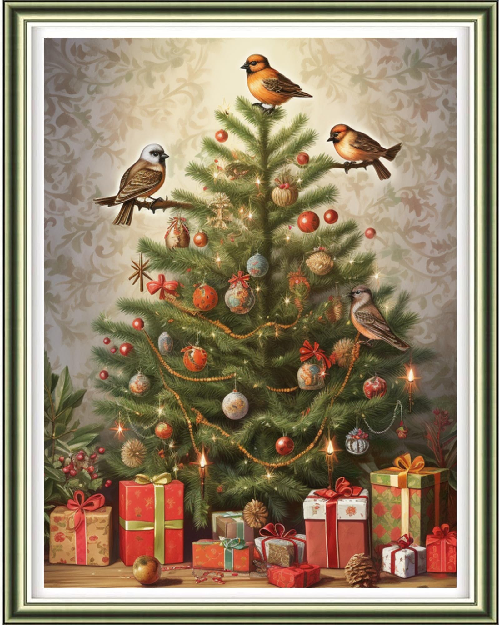 Findvoor Stamped Cross Stitch Kits for Beginners Full Range of Cross Stitching Embroidery Pattern for Adults, 11CT DIY Needlepoint Embroidery Starter Kits-Bird Christmas Tree 15.7x19.7 inch
