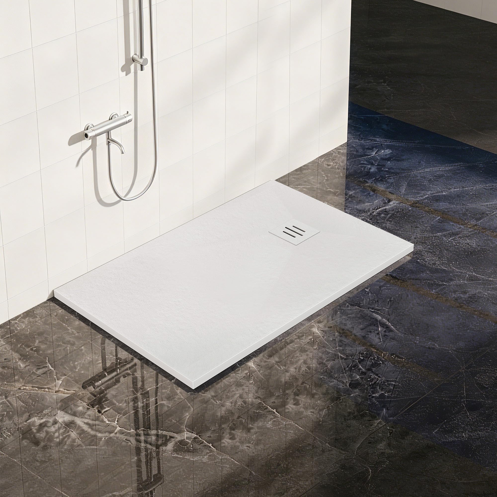 1200 x 700mm Rectangular SMC Shower Base Tray Anti Slip White