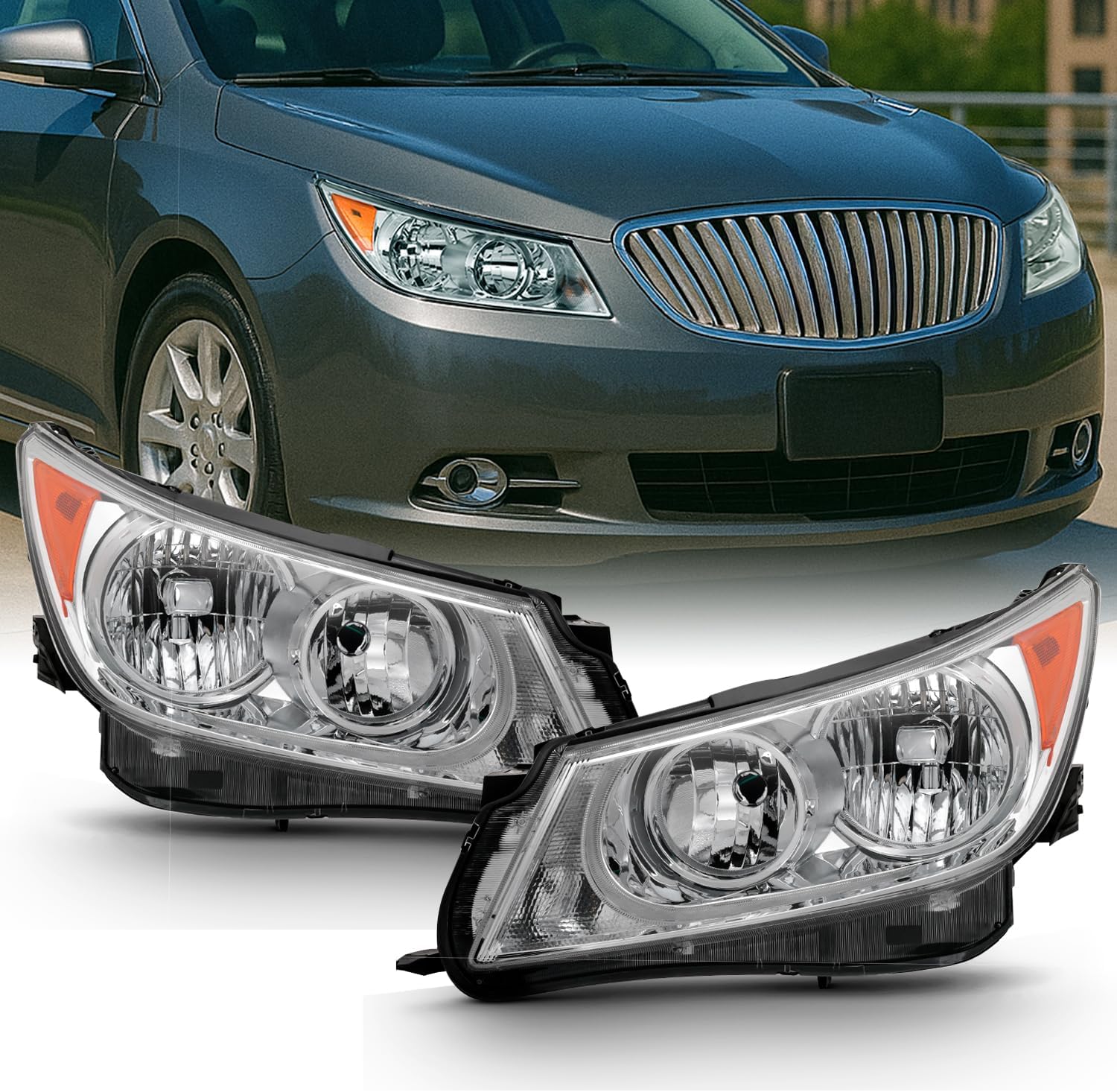 AKKON - For 2010-2013 Buick LaCrosse Headlight Driver Left + Passenger Rlight Side Pair Headlamp Replacement