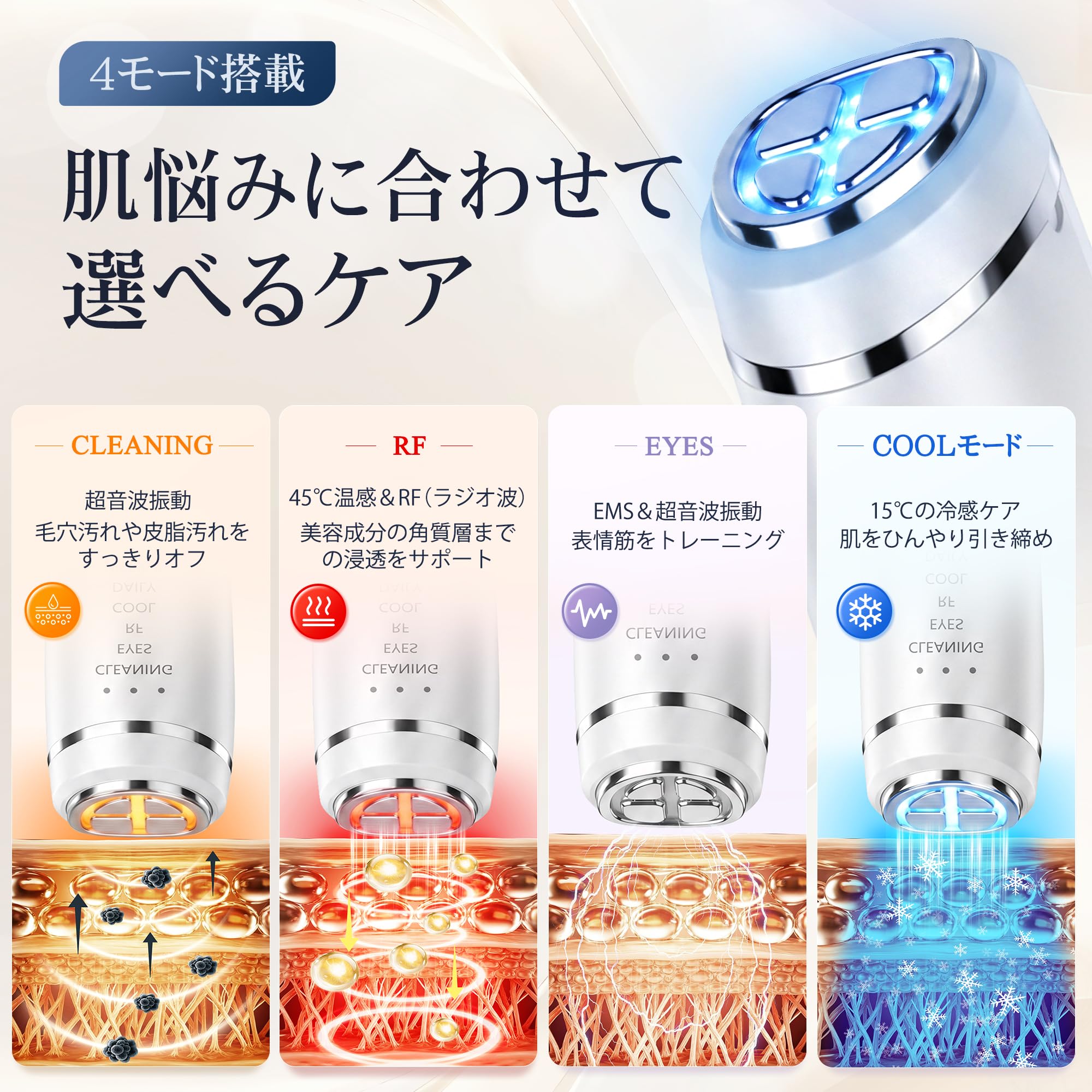 Amazon.co.jp: MCAura 美顔器 1台15役 RF EMS MC 温冷 超音波振動 毛穴