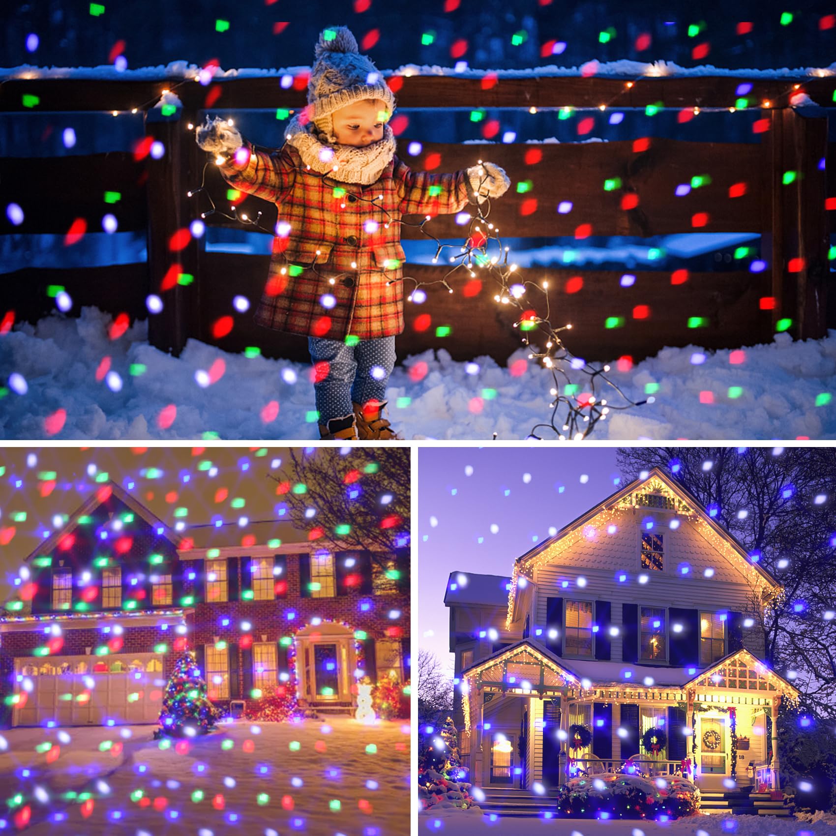 Proyector de luces de Navidad de Halloween para exteriores, proyección de nieve caída giratoria de 15 colores con control remoto, puntos móviles, luces de paisaje para el hogar, interior, patio 8