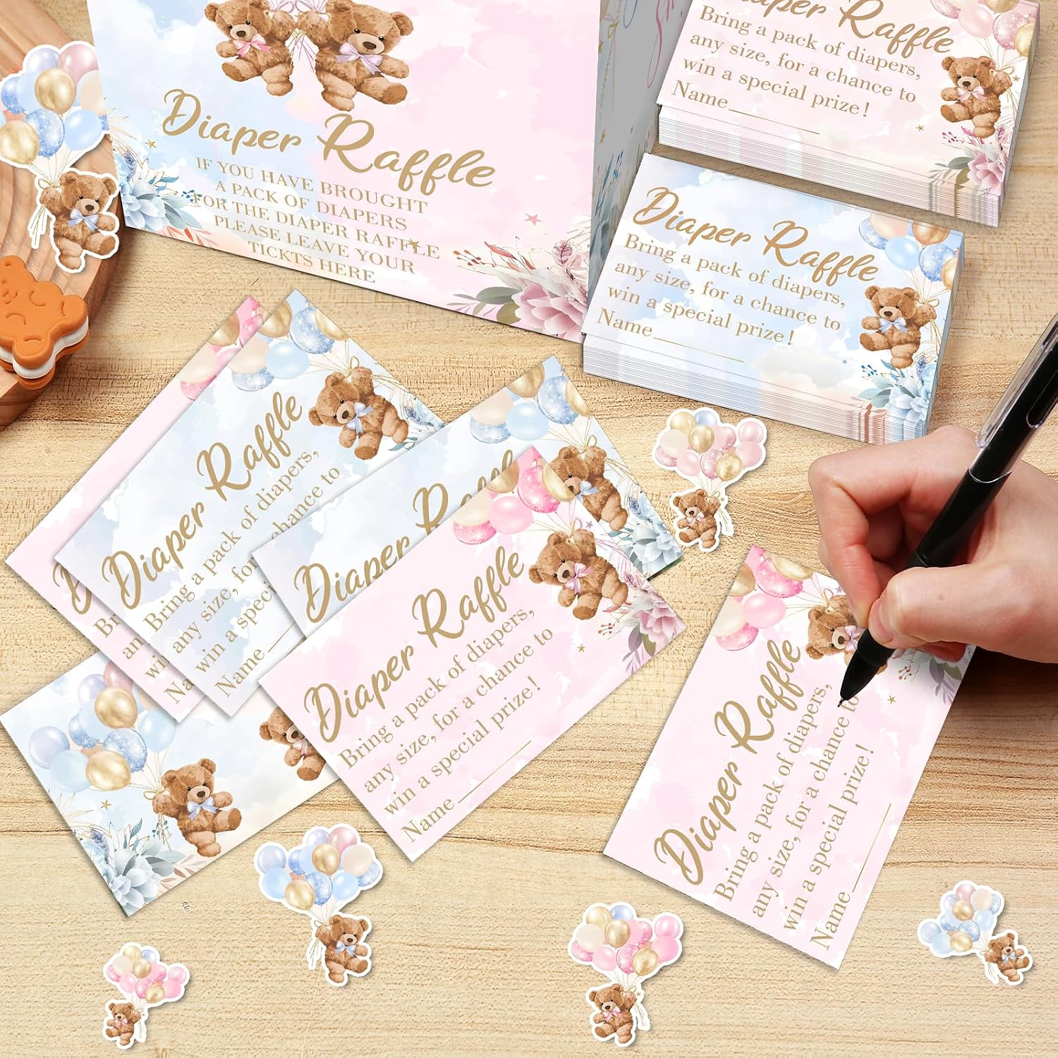 51 Pcs Bear Diaper Raffle Tickets with Diaper Raffle Card Box for Baby Shower Decorations Themed Baby Shower Decorations for Games Gender Reveal Party Supplies