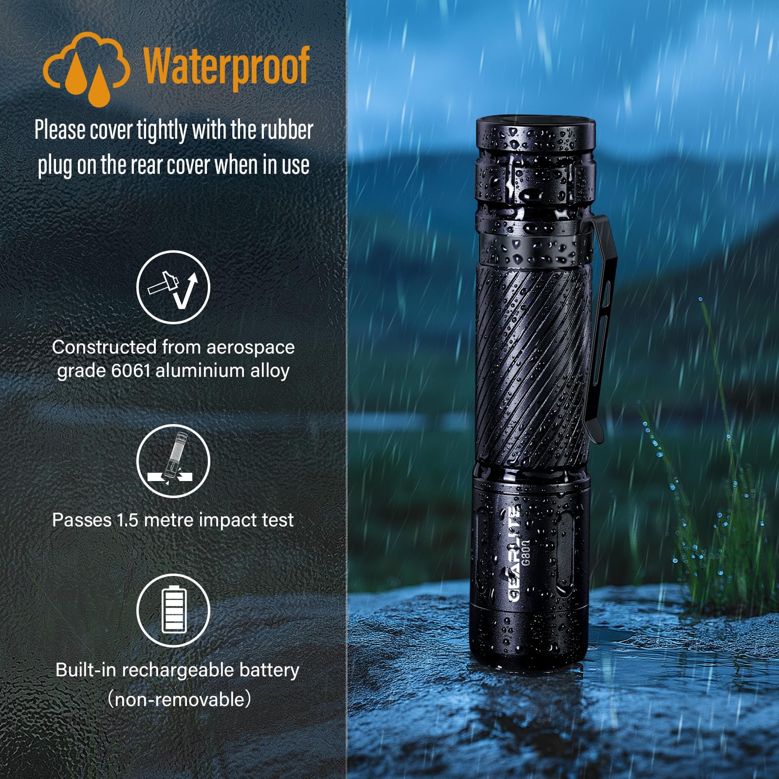 GEARLITE Latarka LED, ładowana, super jasna, z zoomem 2200 lumenów, z 3 trybami świecenia i długim czasem pracy, wodoszczelność IP65, taktyczna latarka na kemping, wędkowanie, wędrówki, w sytuacjach