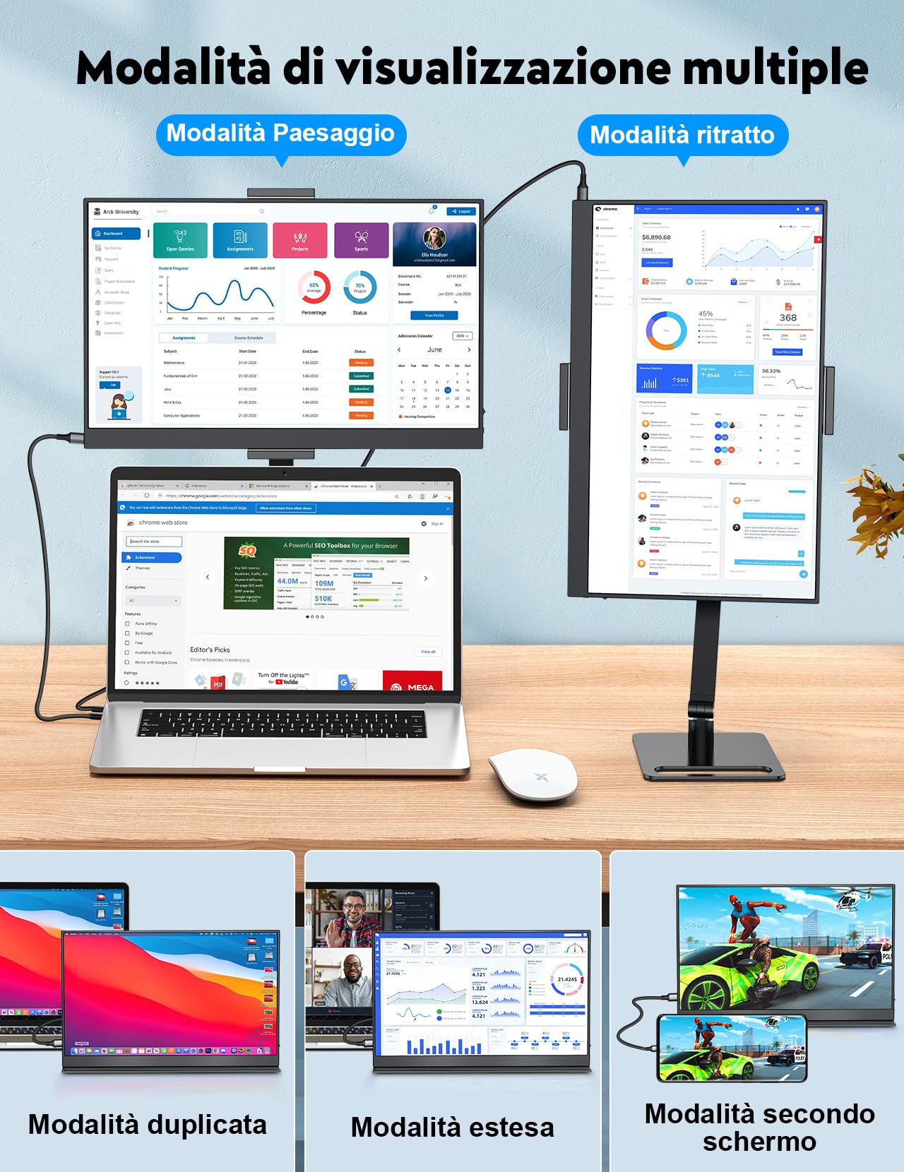 MAGICRAVEN Monitor Portatile, Schermo Portatile 15,6" 1080 FHD IPS Display, HDMI USB C Monitors con Altoparlanti, HDR Esterno Monitor per Laptop PC Mac X-Bo, con Supporto in Metallo & Cassa