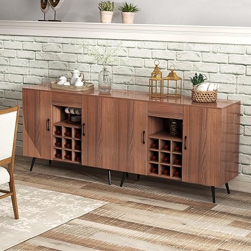 Miniatura 9 de COSTWAY Aparador de buffet, moderno servidor de buffet con estante extraíble para 9 botellas, estantes y cajones ajustables, gabinete de barra de