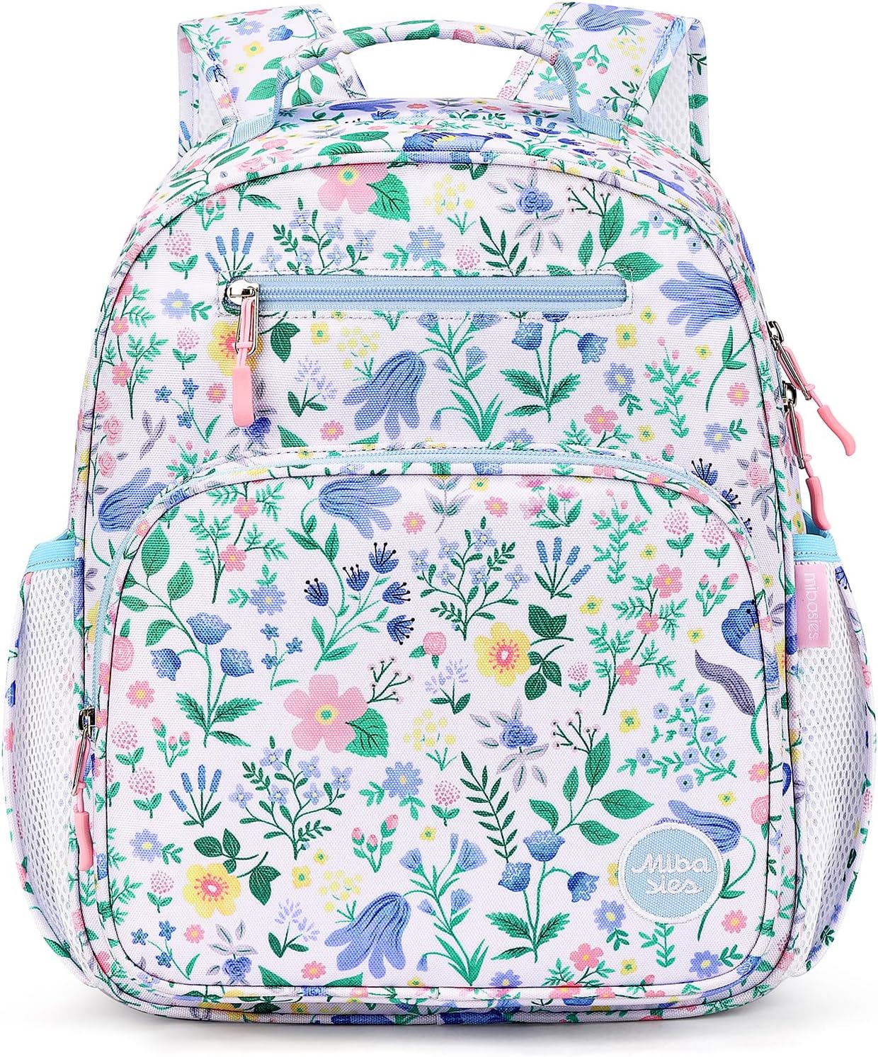 mibasies Kids Backpack for Girls: Girls Backpack 5-8 - Kindergarten Elementary School Bookbag for Girl - Floral Sky Blue