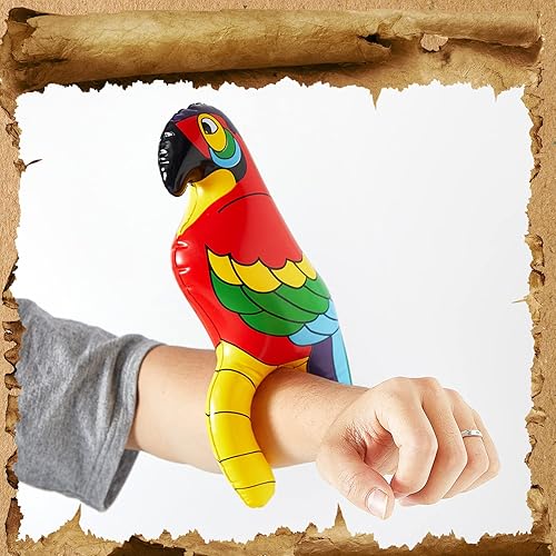 Miniatura 3 de Wettarn 4 piezas inflables de loro pirata de 11 pulgadas de alto, guacamayo escarlata, decoraciones de fiesta pirata para fiesta tropical, regalo de