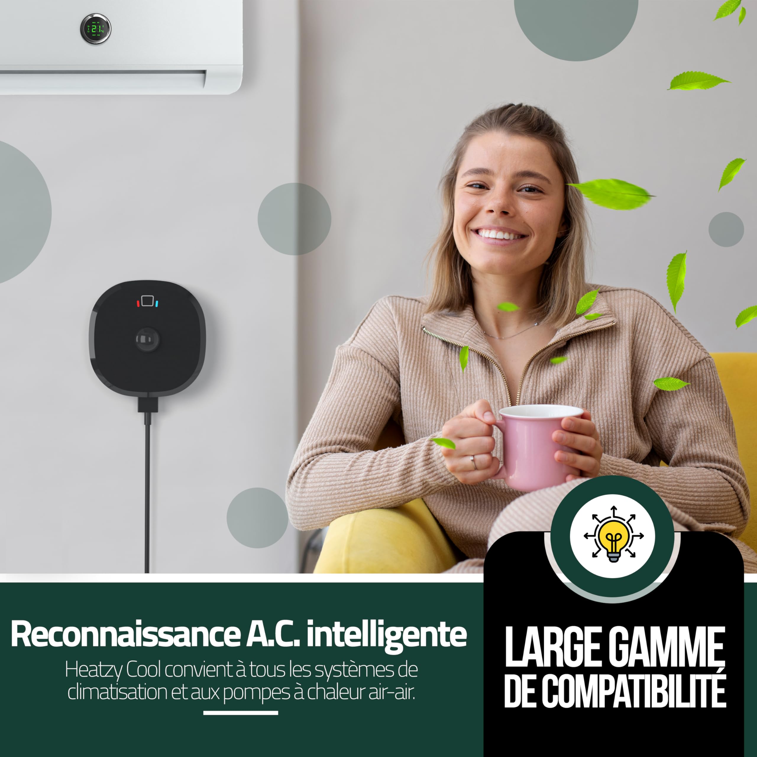 Heatzy Cool : Thermostat Connecté WiFi - Contrôleur Intelligent sans Fil pour Pompe à Chaleur et Climatiseur - Compatible Alexa, Google Home - Efficacité énergétique